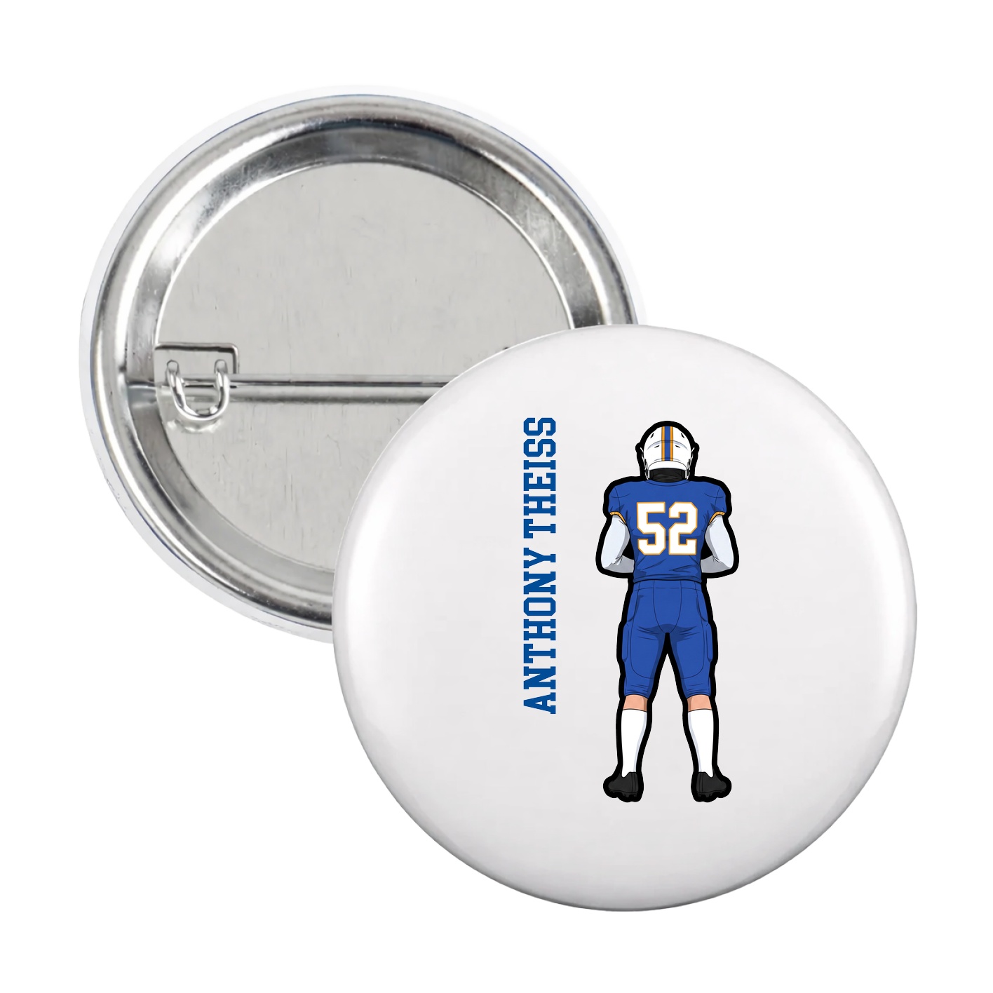 Game Day Button — Name Vertical in White