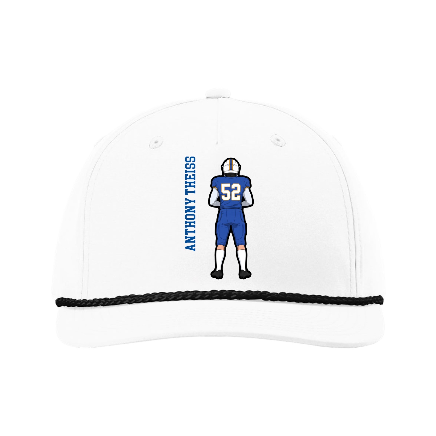 Five-Panel Classic Rope Cap — Name Vertical in White