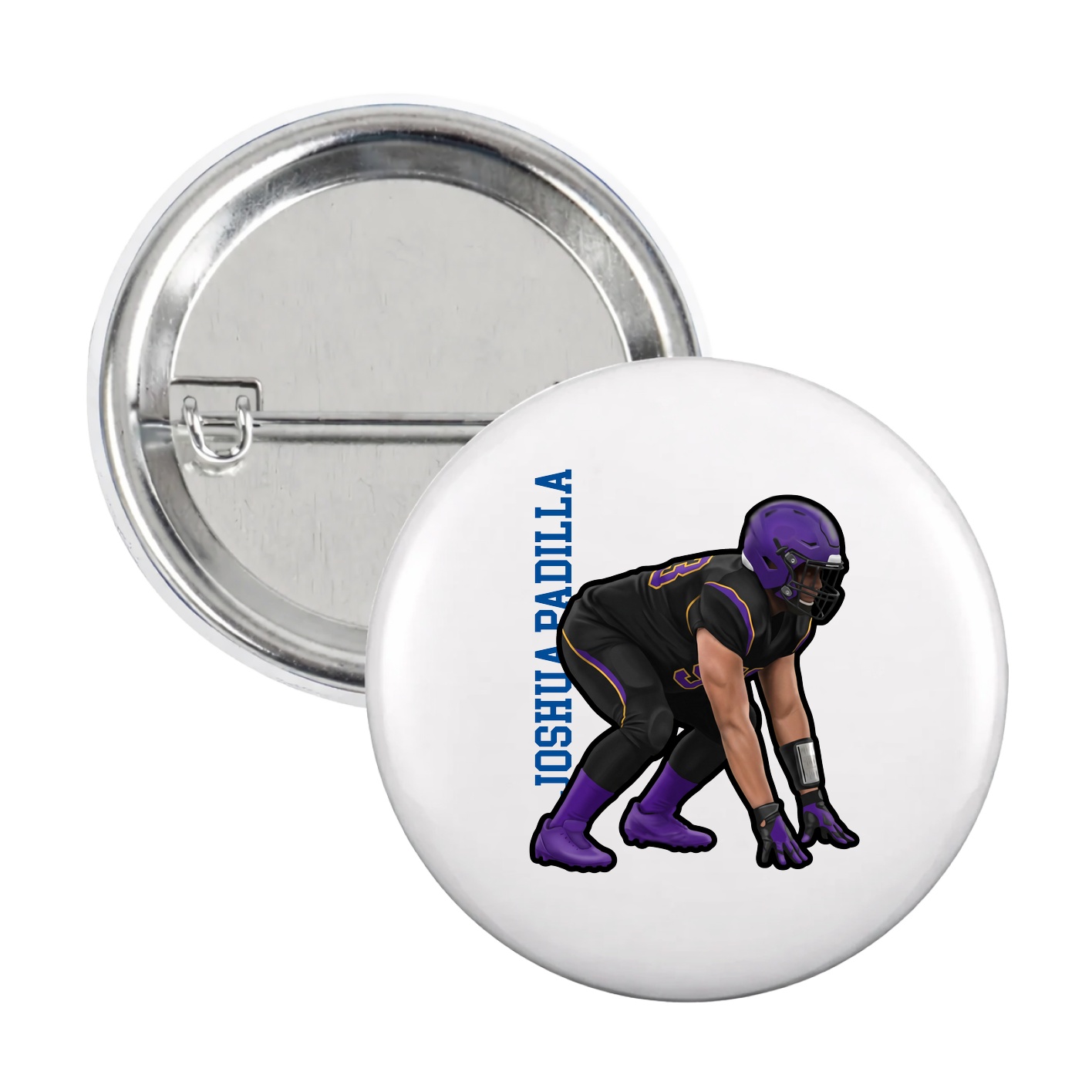 Game Day Button — Name Vertical in White