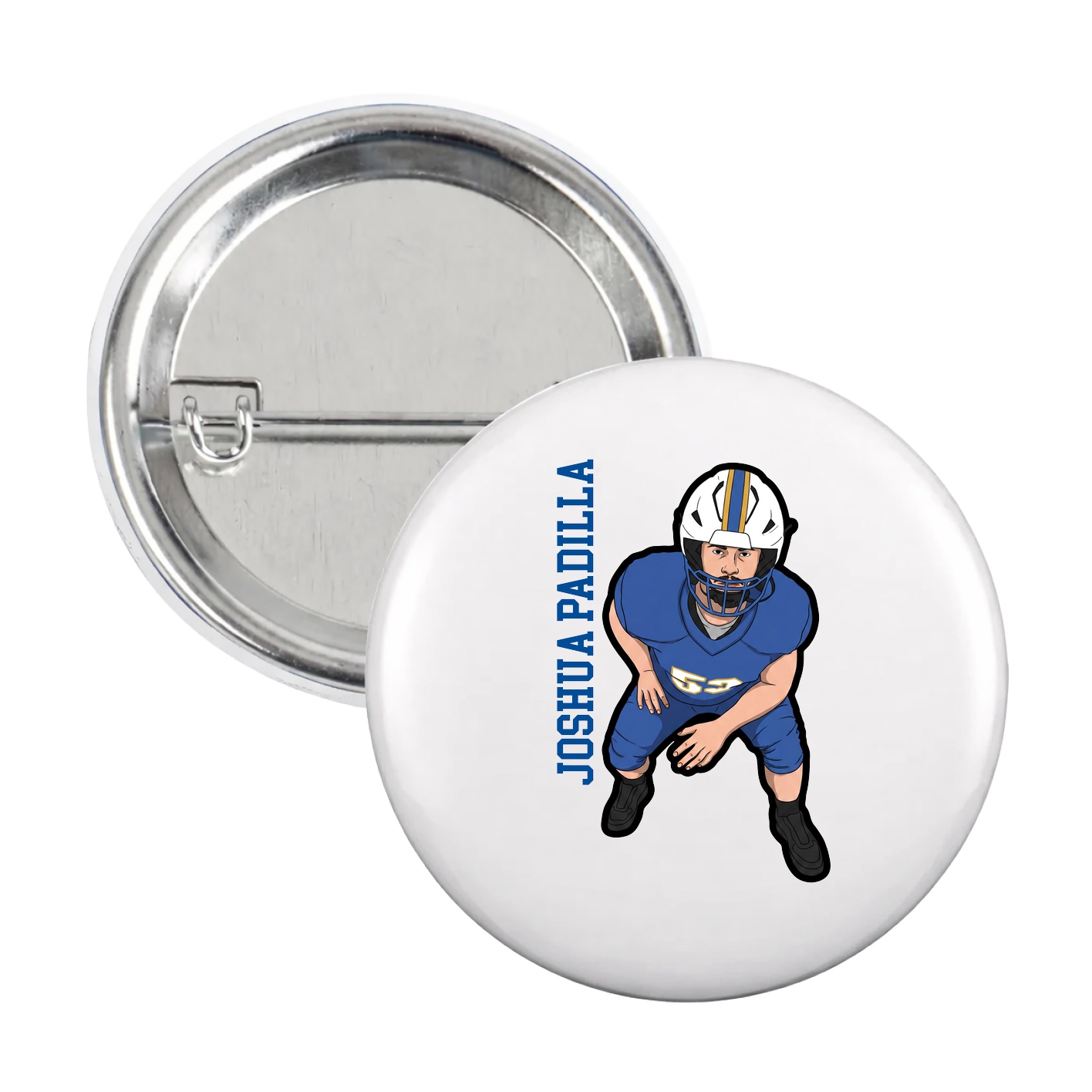 Game Day Button — Name Vertical in White
