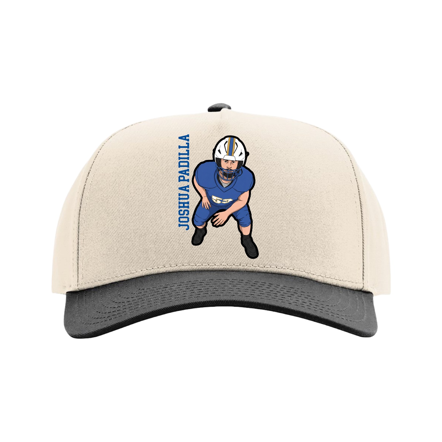 Full Fabric Five-Panel Champ Cap — Name Vertical in Cream/Black