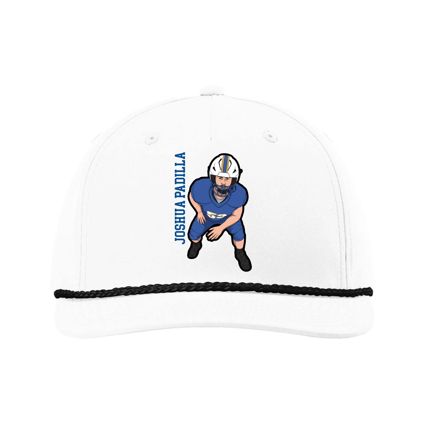 Five-Panel Classic Rope Cap — Name Vertical in White