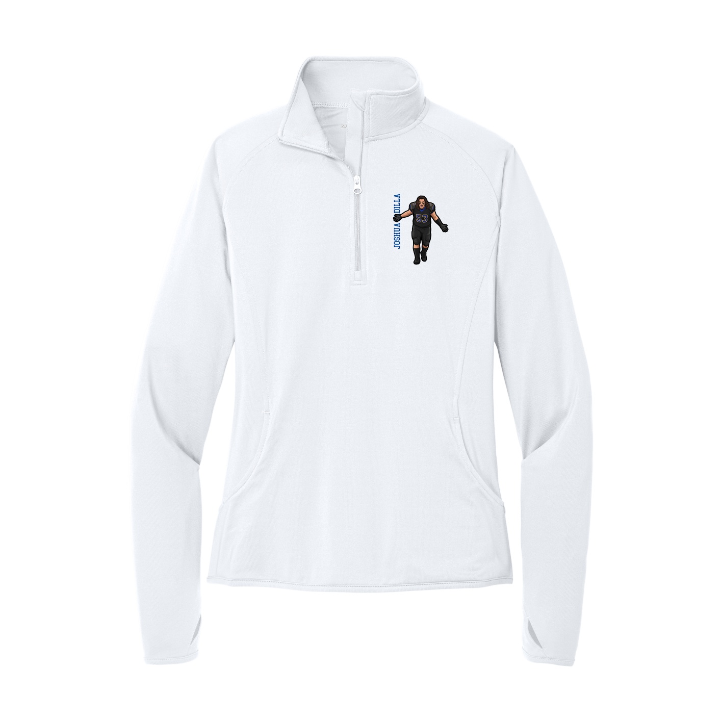 Women's Q-Zip Pullover — Name Vertical in White