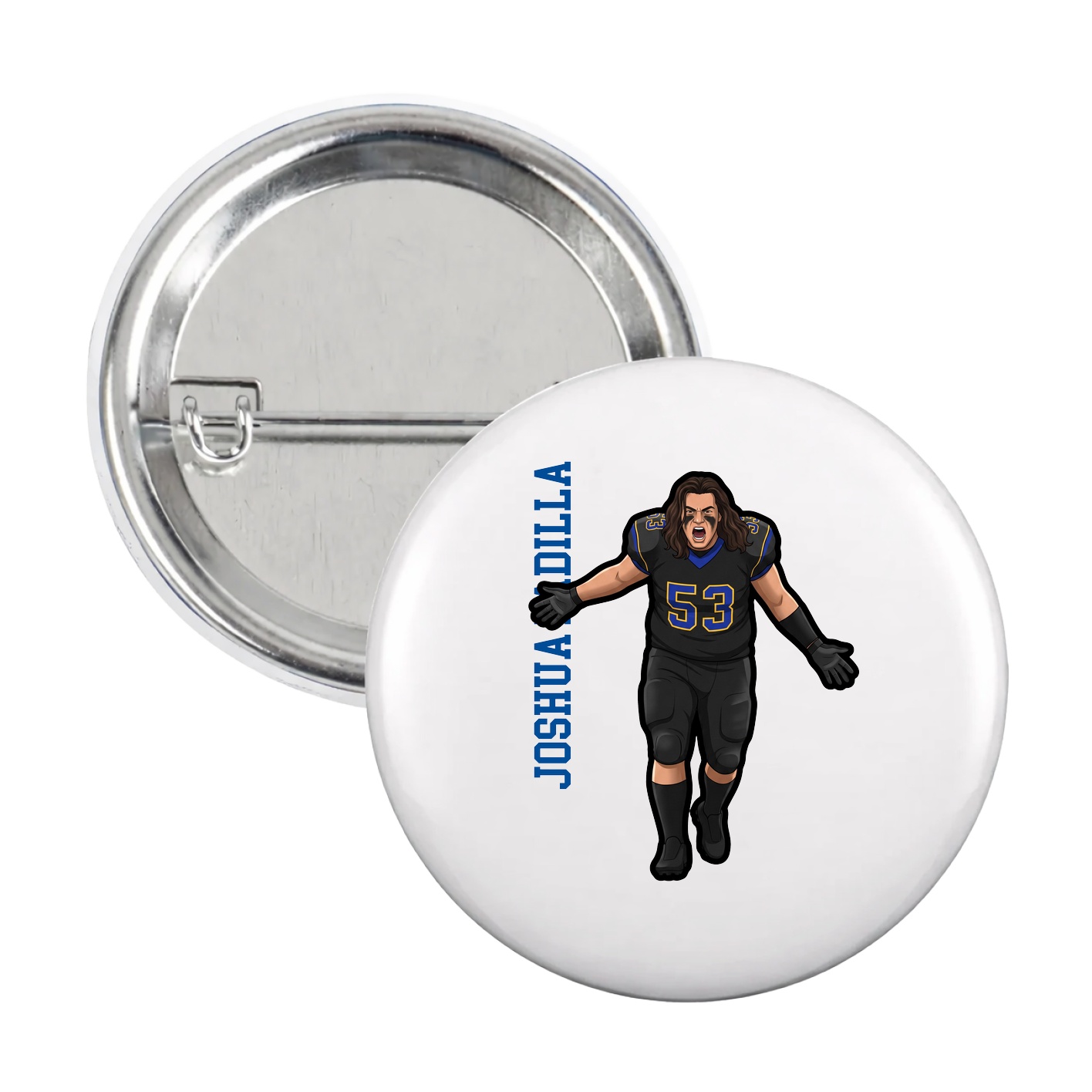 Game Day Button — Name Vertical in White