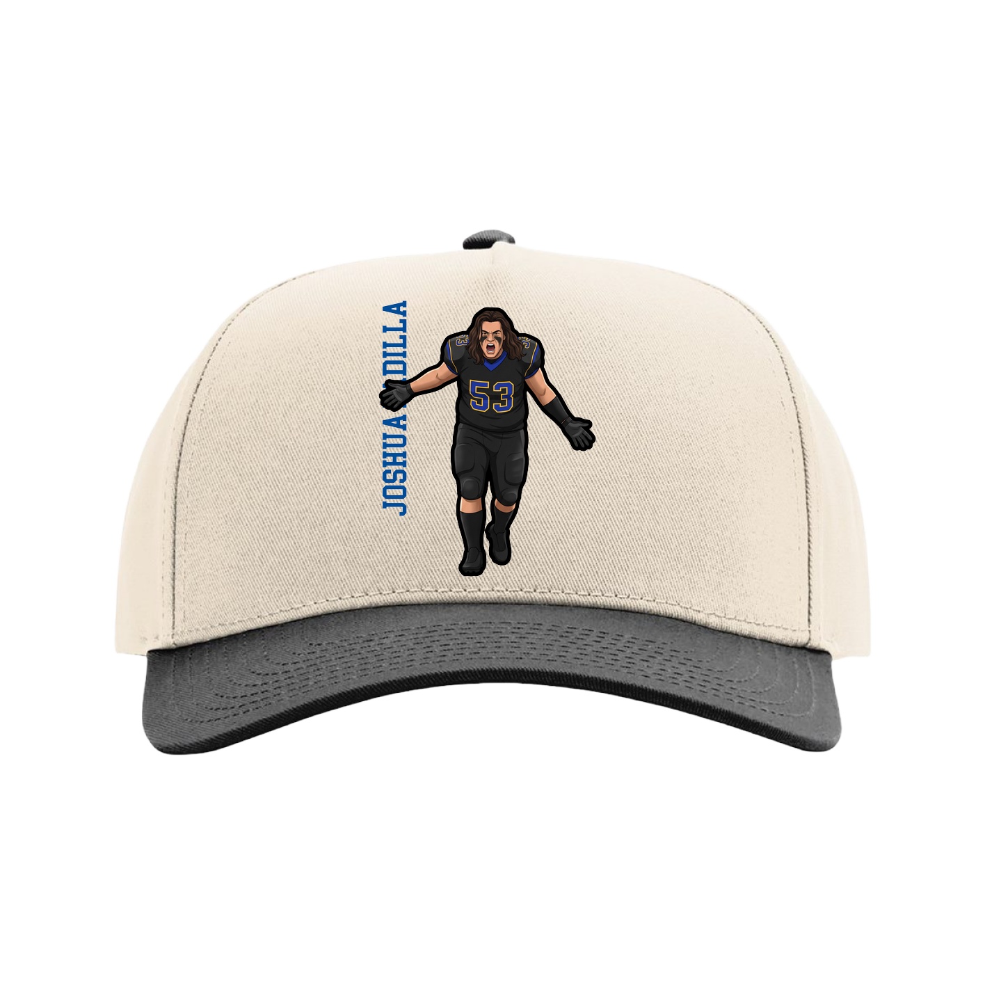 Full Fabric Five-Panel Champ Cap — Name Vertical in Cream/Black