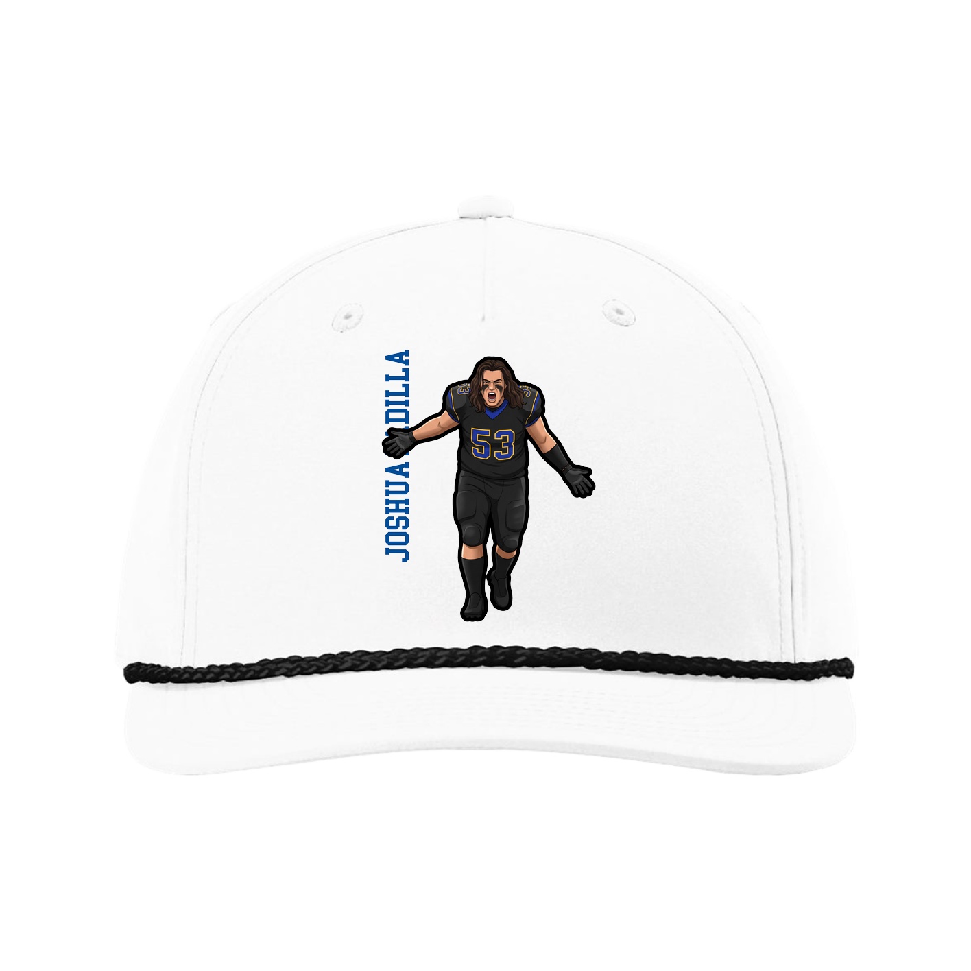 Five-Panel Classic Rope Cap — Name Vertical in White