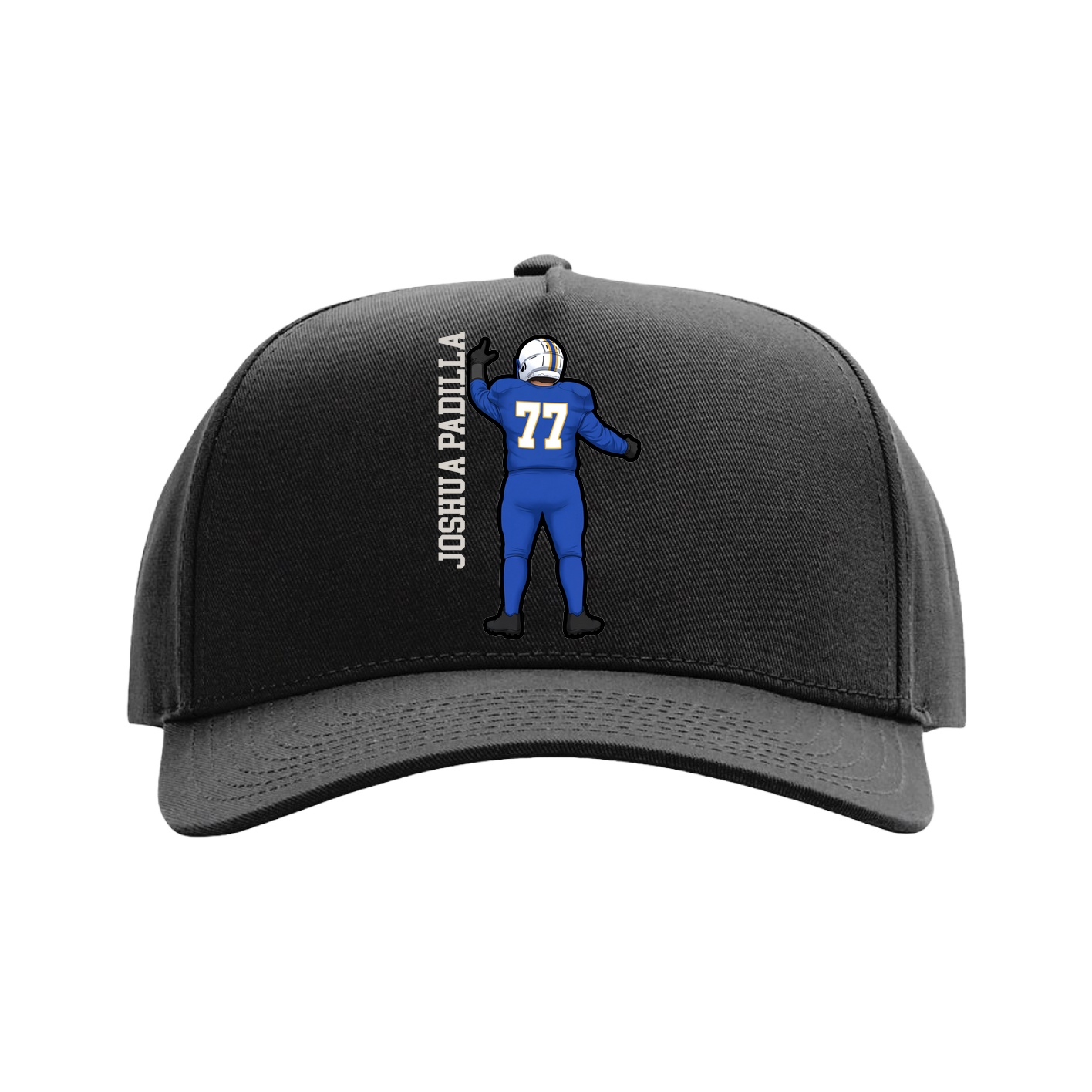 Full Fabric Five-Panel Champ Cap — Name Vertical in Black