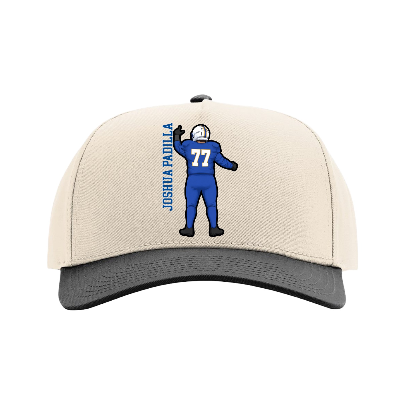 Full Fabric Five-Panel Champ Cap — Name Vertical in Cream/Black