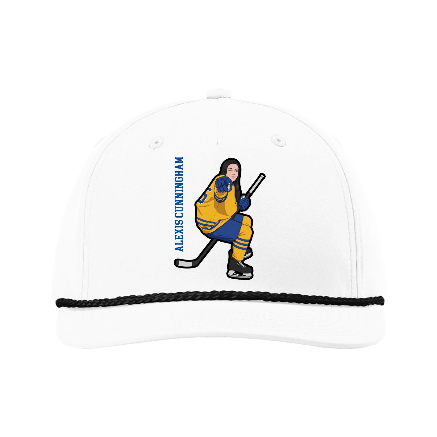 Five-Panel Classic Rope Cap — Name Vertical in White
