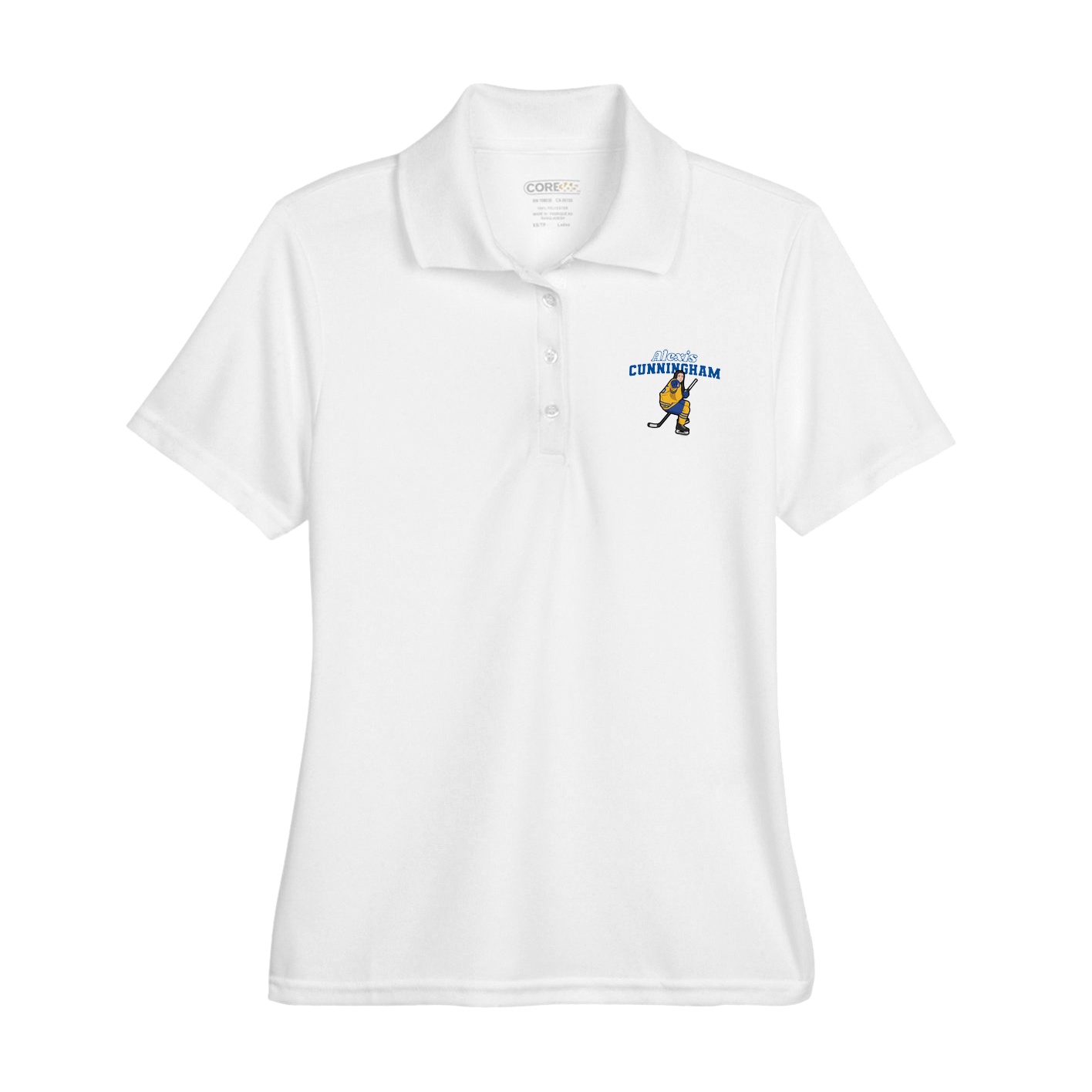 Womens Performance Polo — Name Arch in White