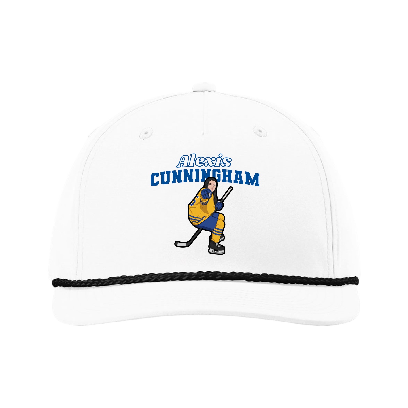 Five-Panel Classic Rope Cap — Name Arch in White