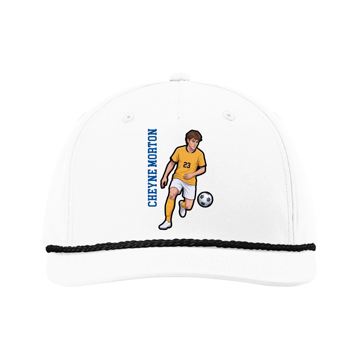 Five-Panel Classic Rope Cap — Name Vertical in White
