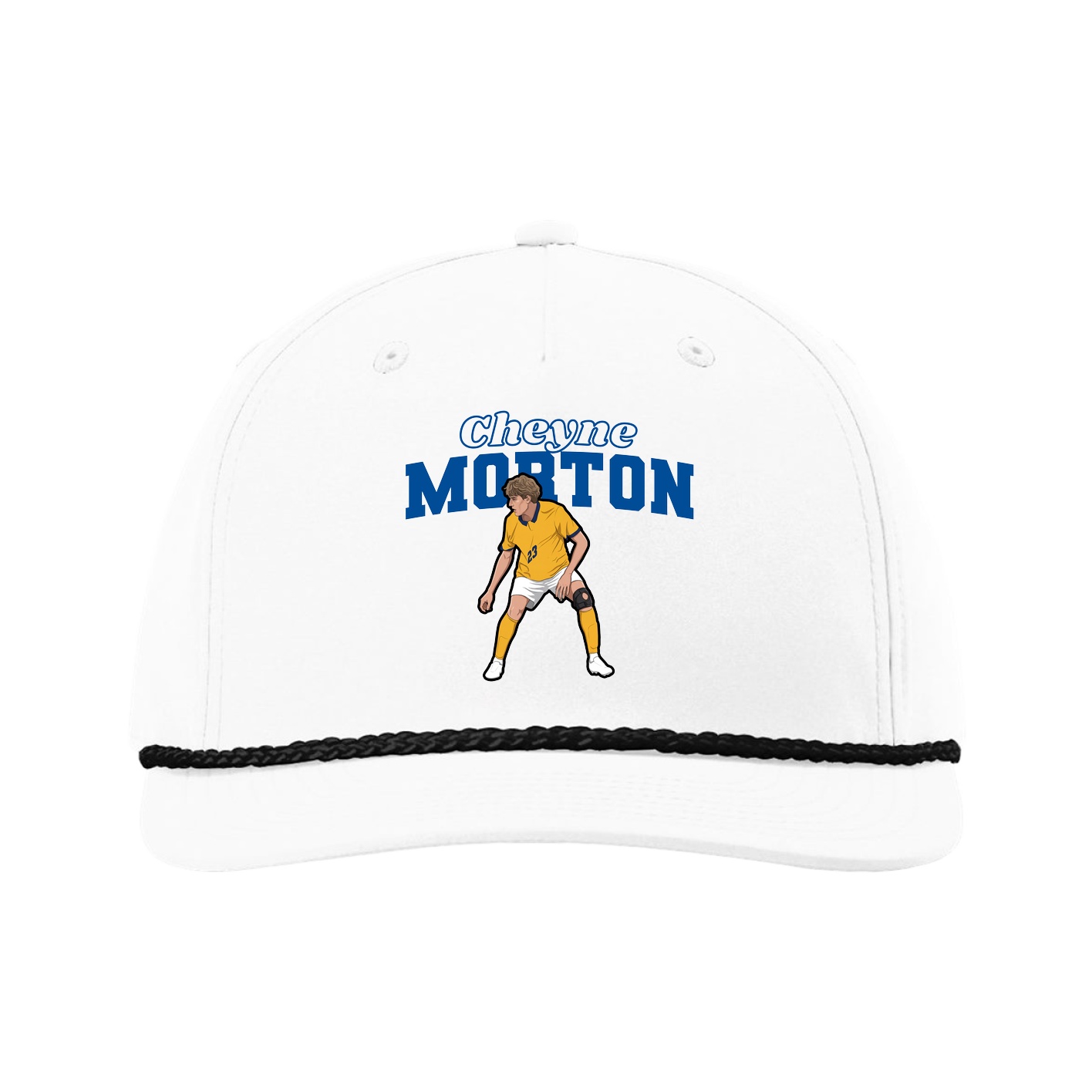 Five-Panel Classic Rope Cap — Name Arch in White