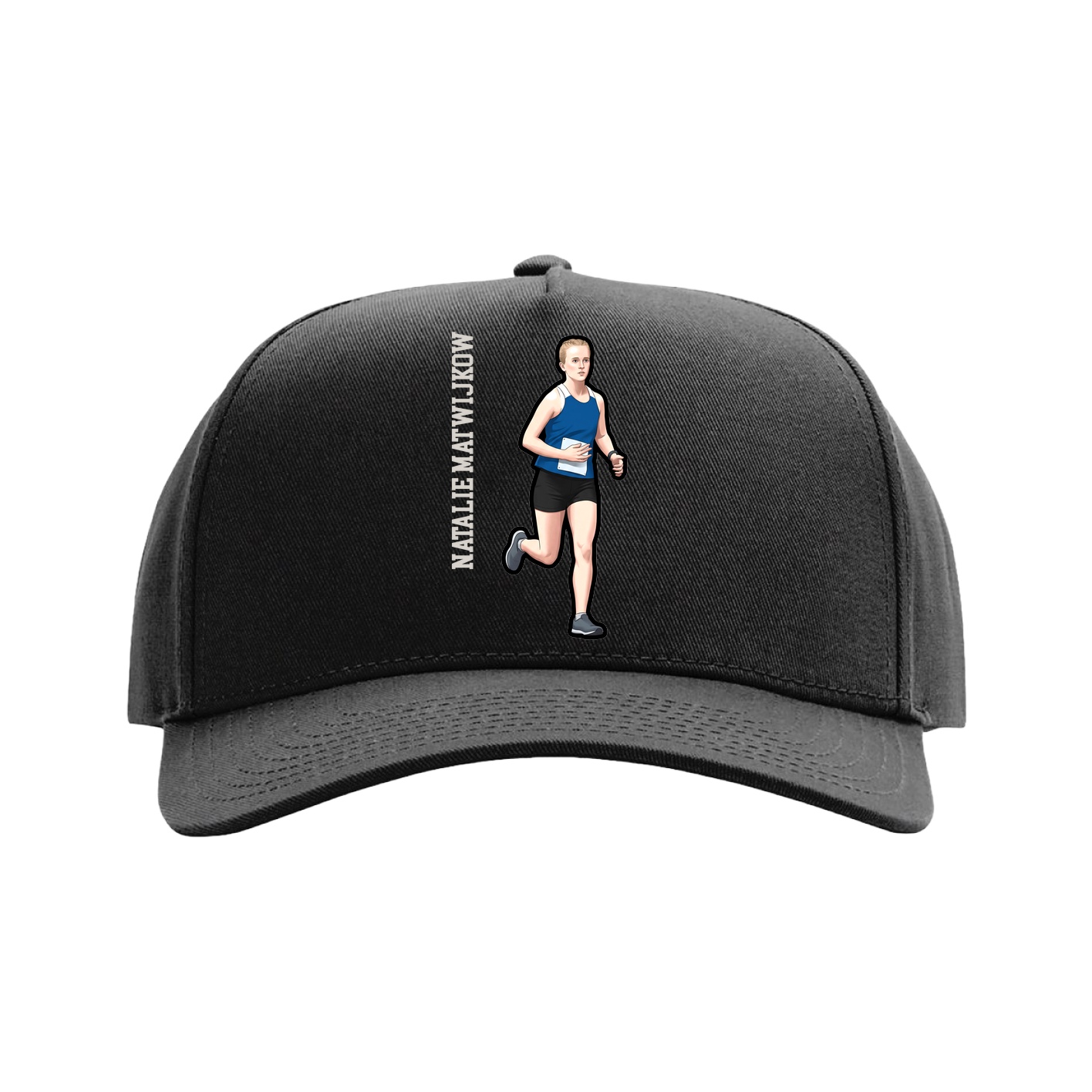 Full Fabric Five-Panel Champ Cap — Name Vertical in Black