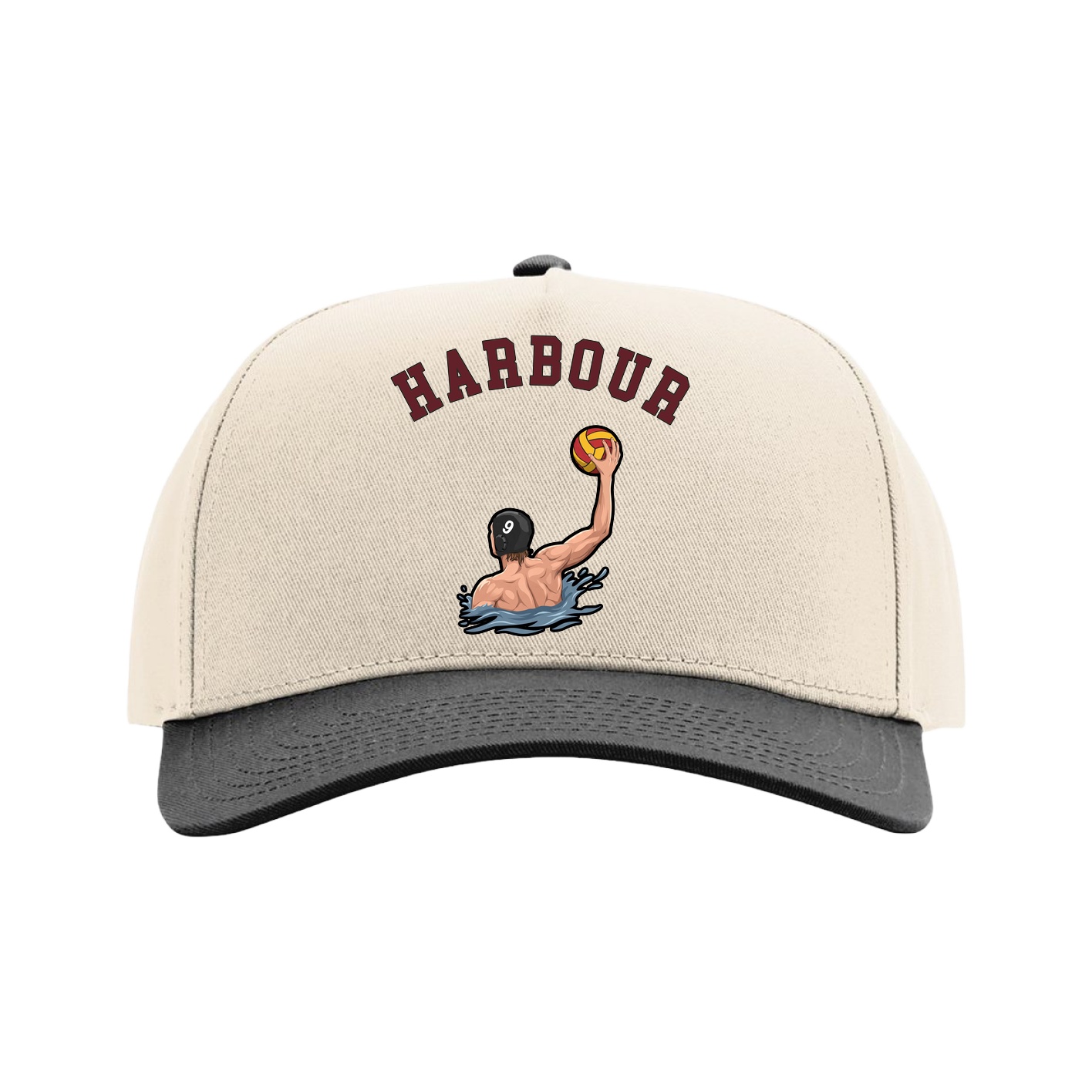 Full Fabric Five-Panel Champ Cap — Shirsey Arch in Cream/Black