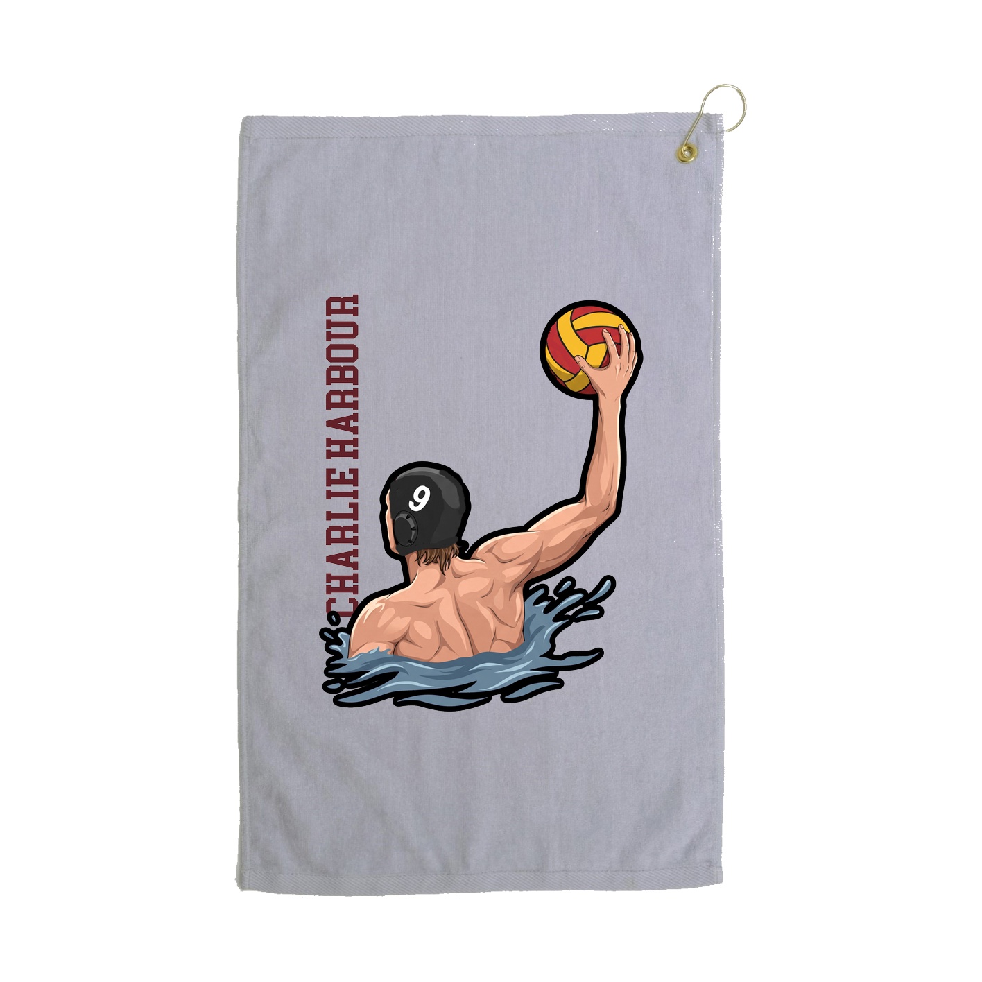 Golf Towel — Name Vertical in Grey