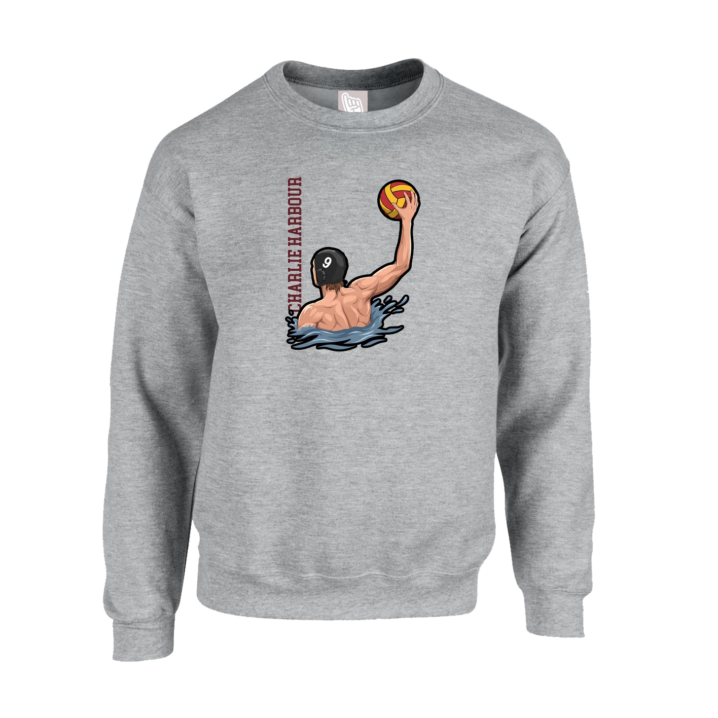 Fleece Crew — Name Vertical in Grey