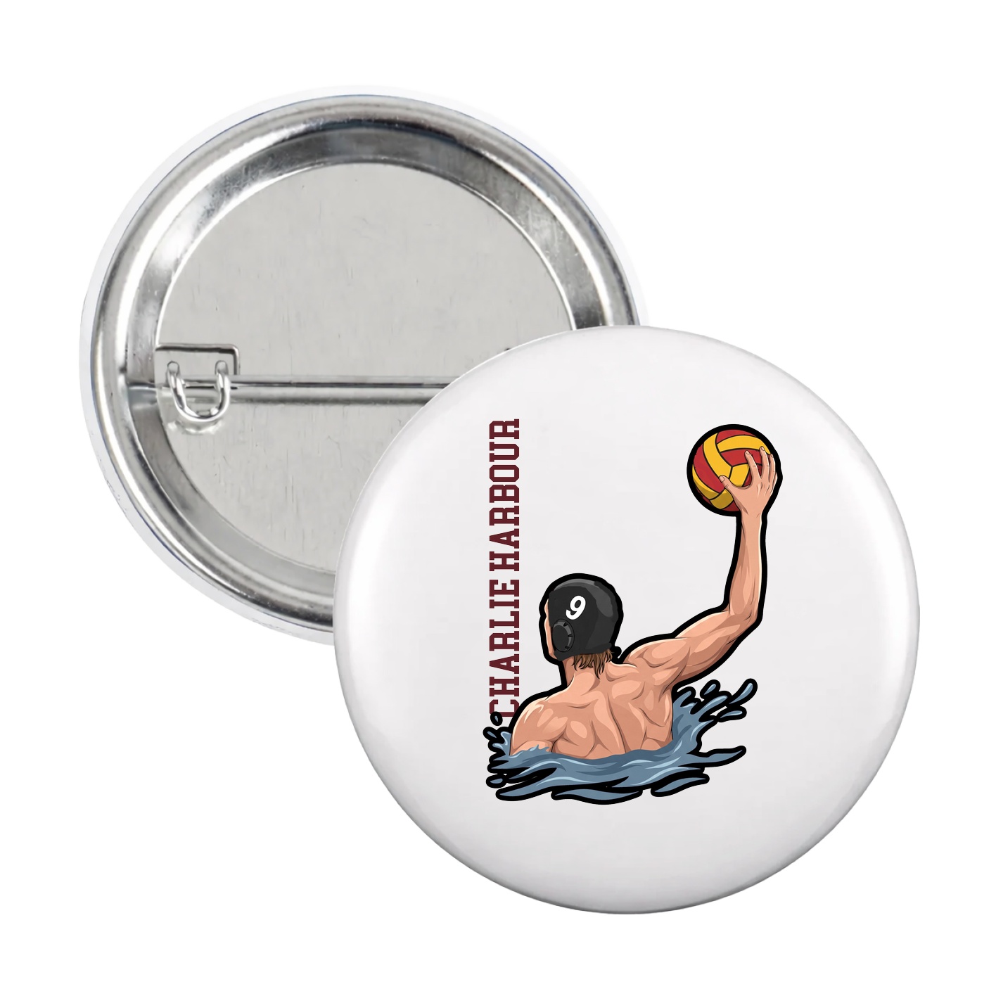 Game Day Button — Name Vertical in White