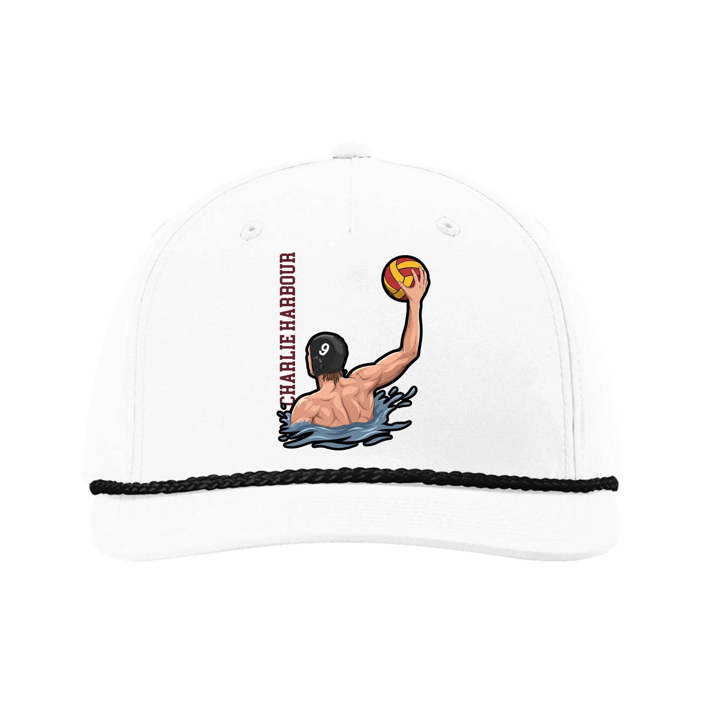 Five-Panel Classic Rope Cap — Name Vertical in White