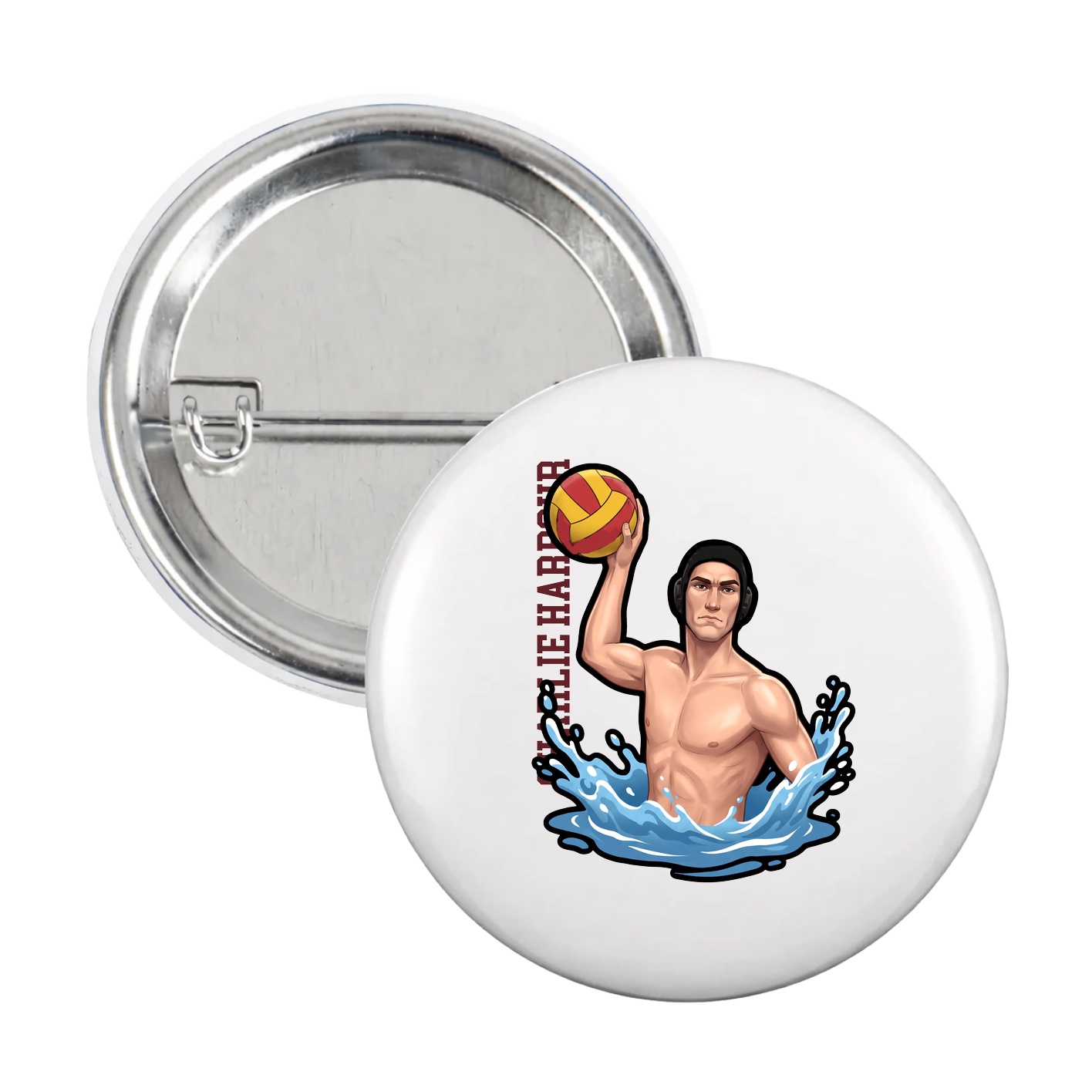 Game Day Button — Name Vertical in White