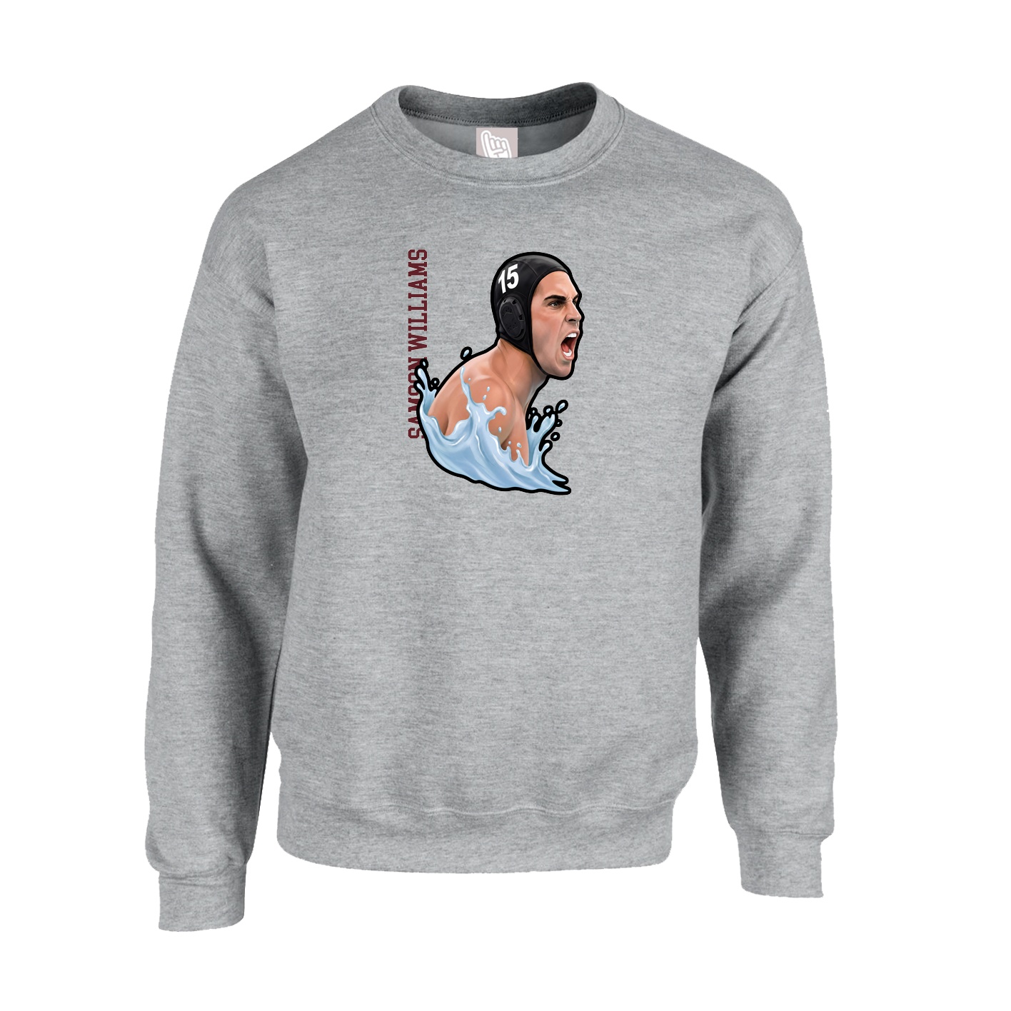 Fleece Crew — Name Vertical in Grey