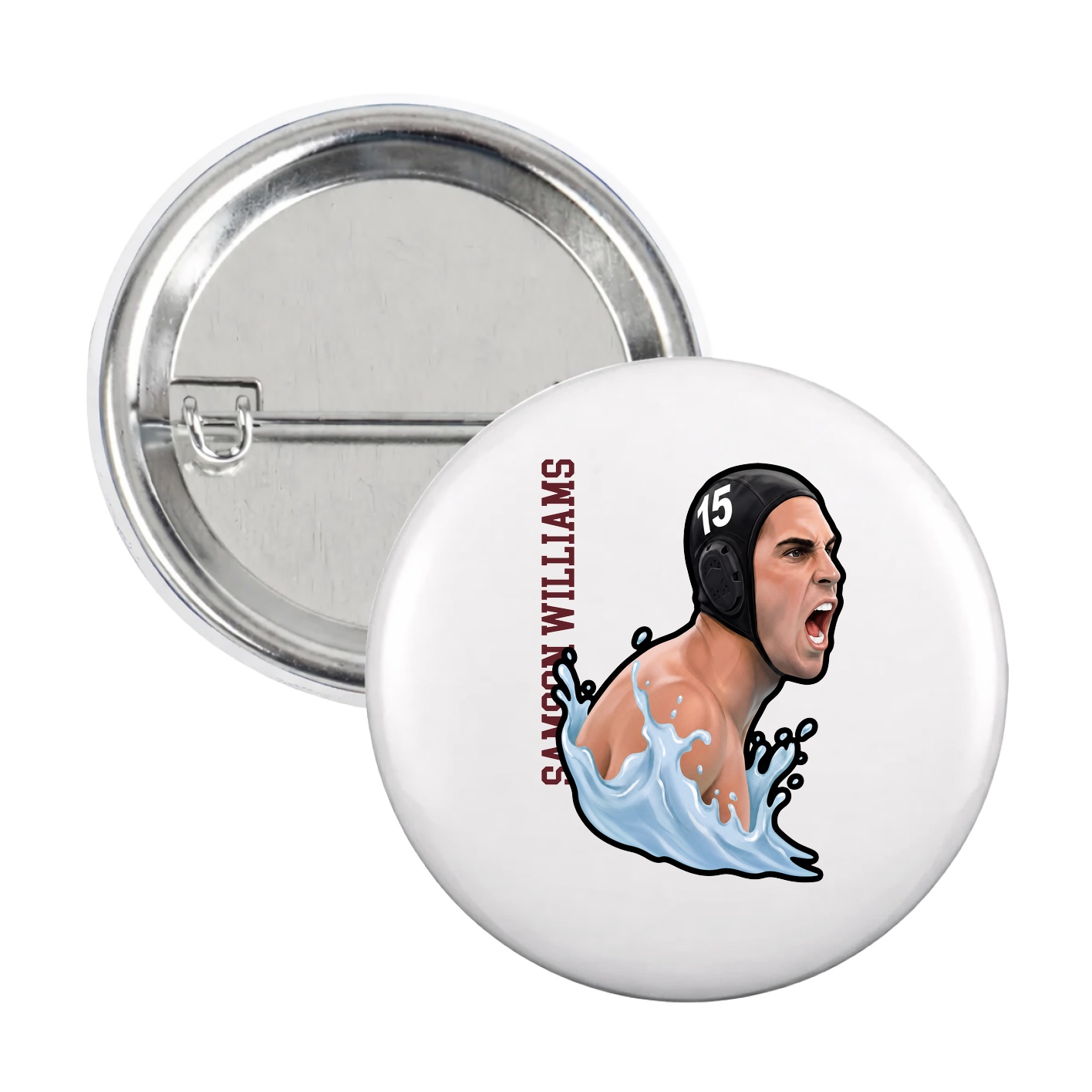 Game Day Button — Name Vertical in White