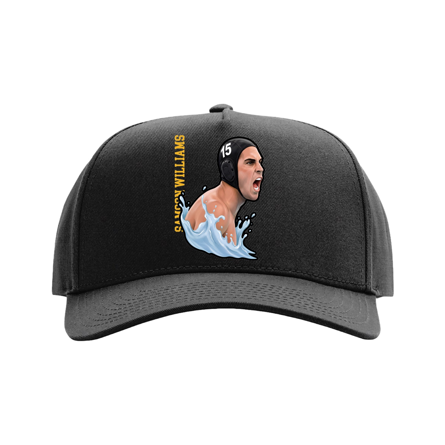 Full Fabric Five-Panel Champ Cap — Name Vertical in Black