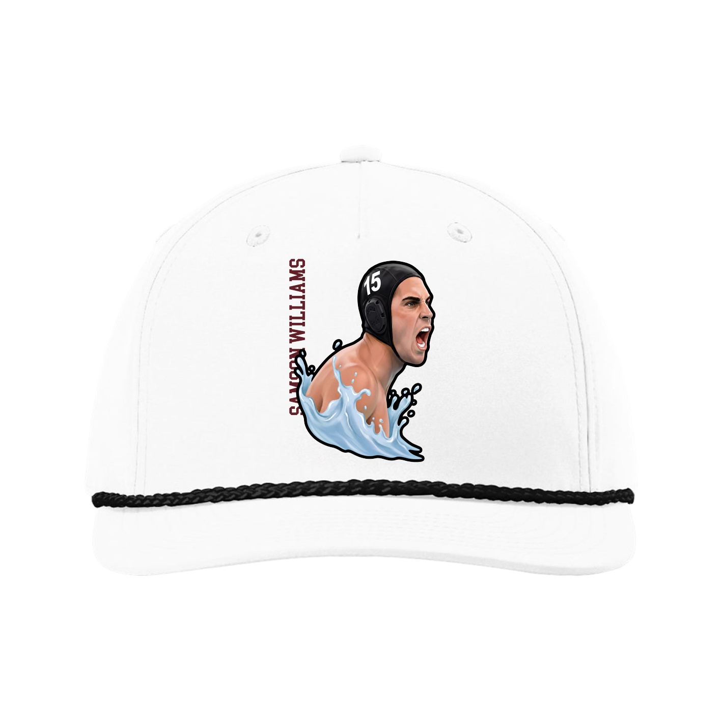 Five-Panel Classic Rope Cap — Name Vertical in White