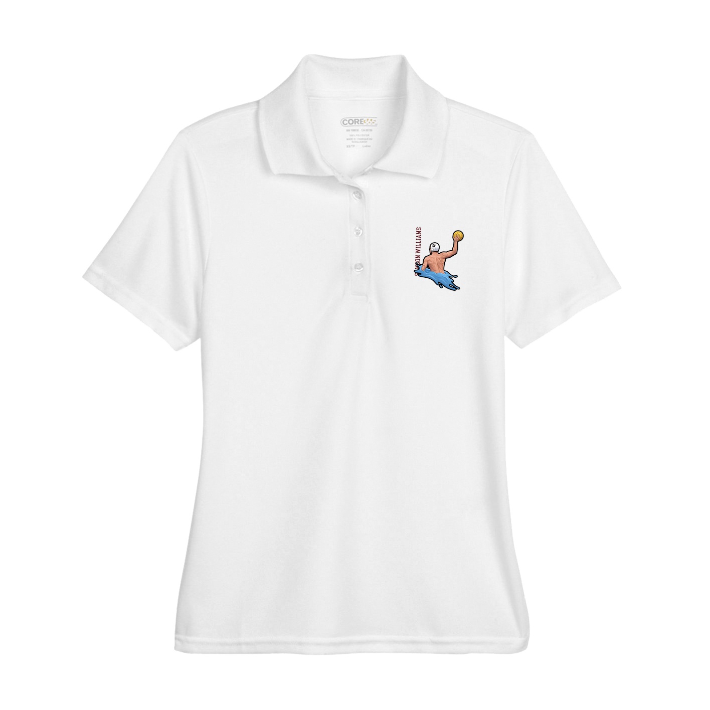 Womens Performance Polo — Name Vertical in White
