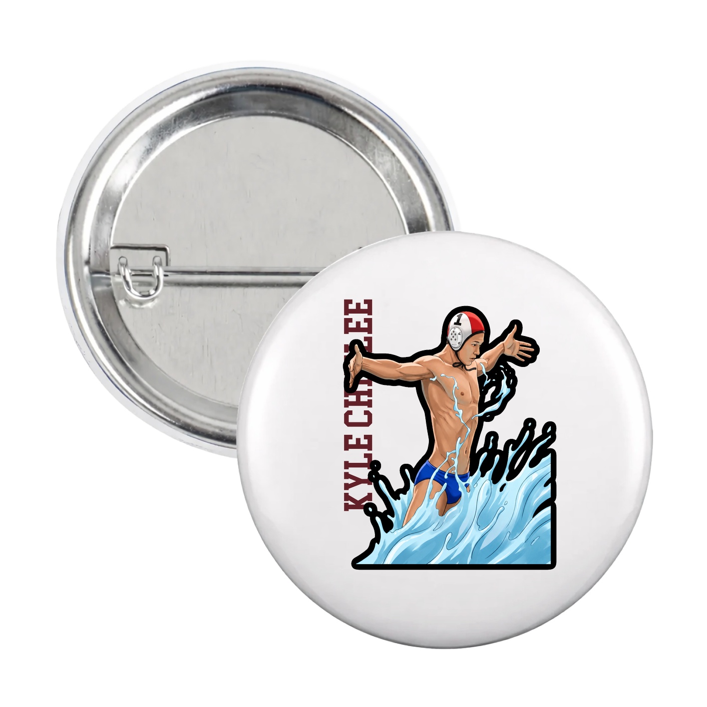 Game Day Button — Name Vertical in White