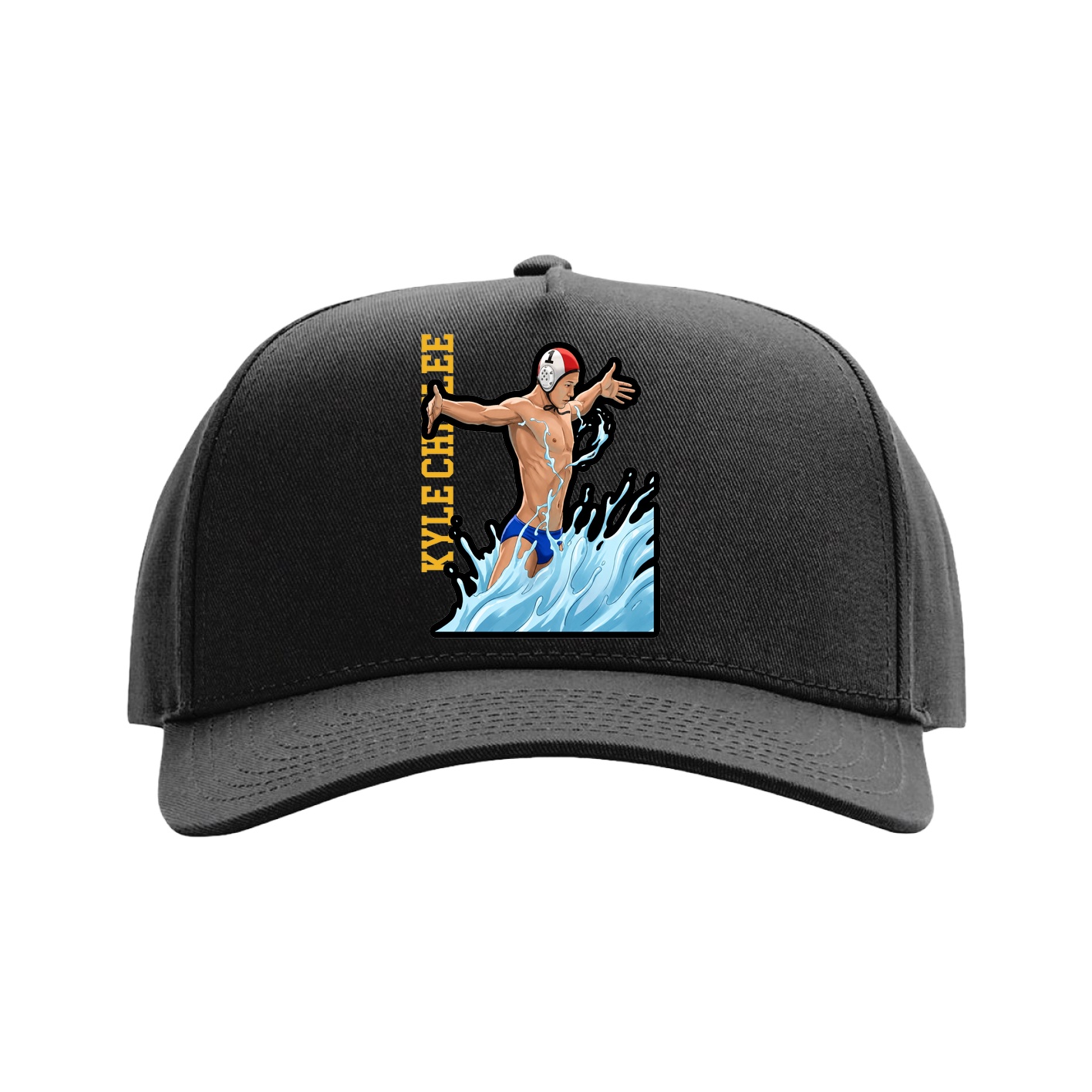 Full Fabric Five-Panel Champ Cap — Name Vertical in Black