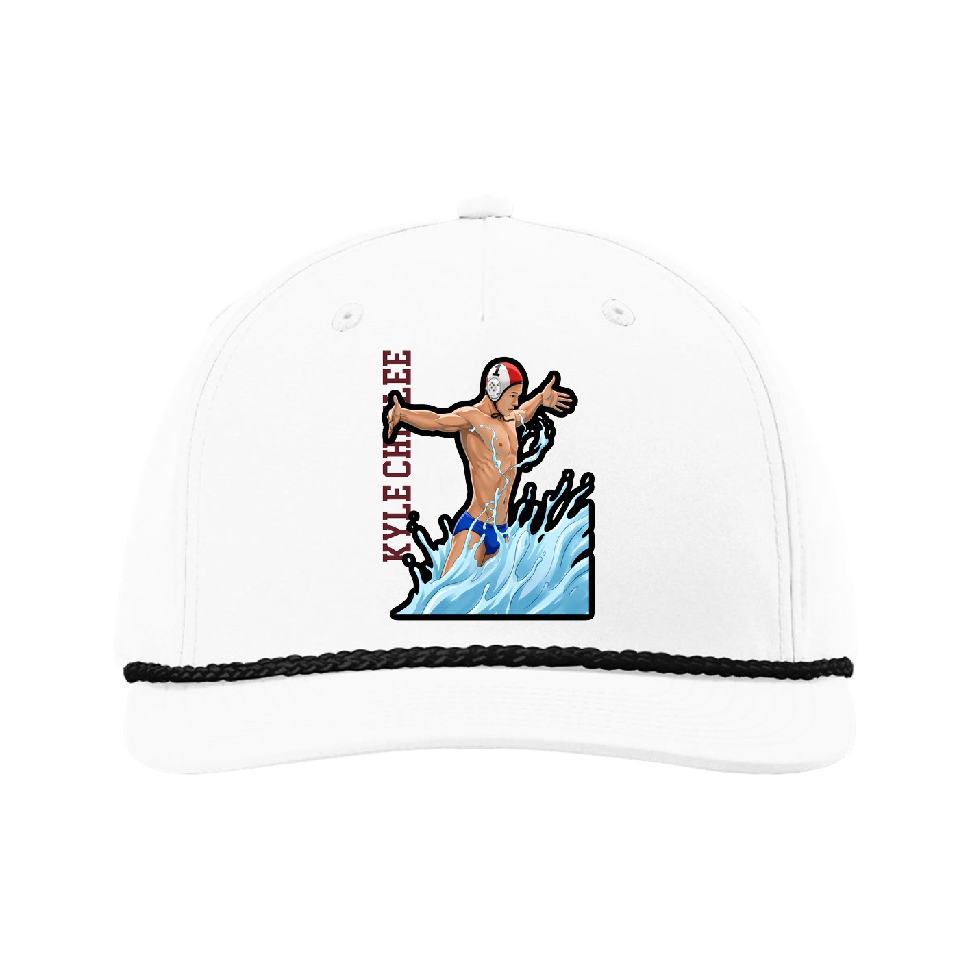 Five-Panel Classic Rope Cap — Name Vertical in White