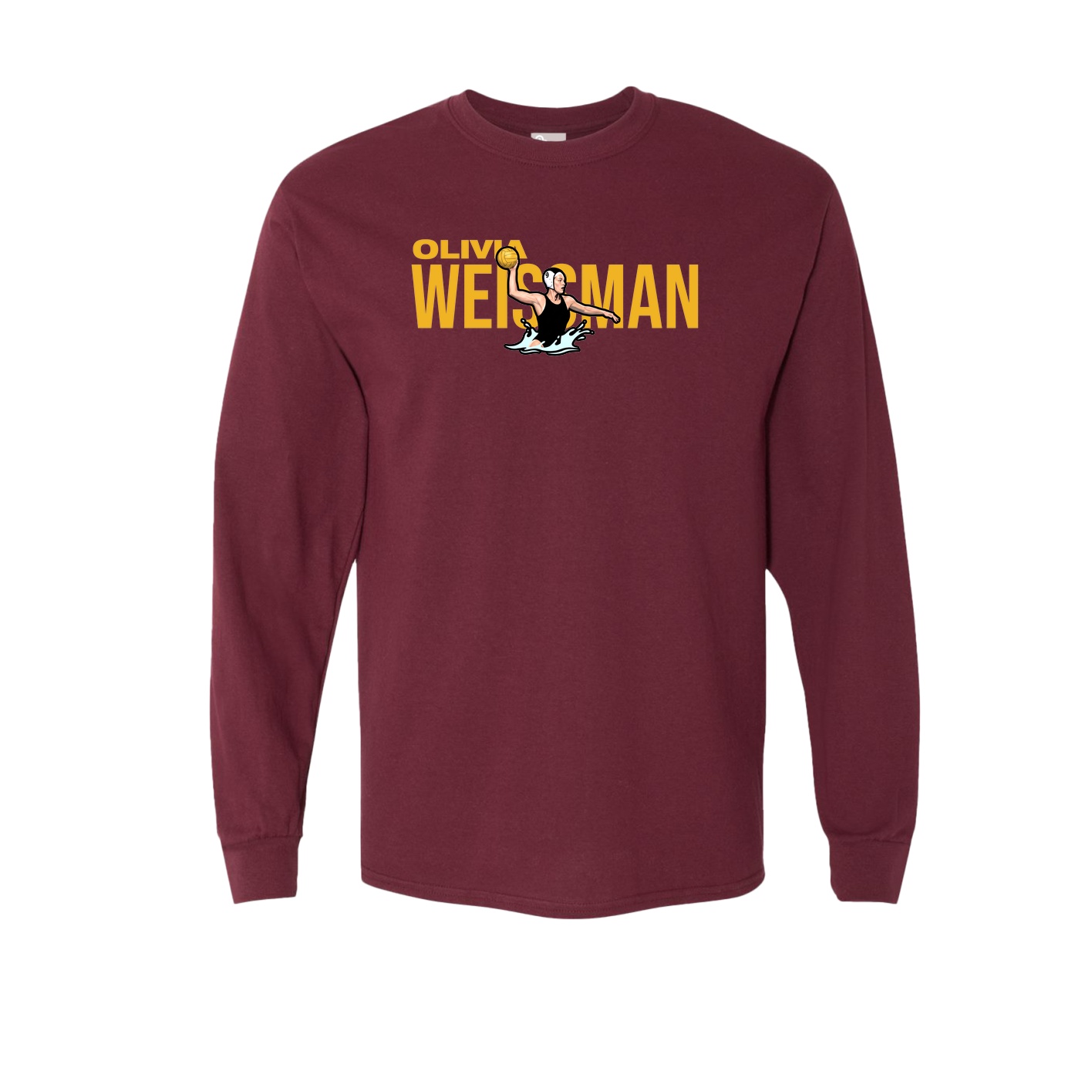 Long Sleeve Tee — Player Name in Maroon