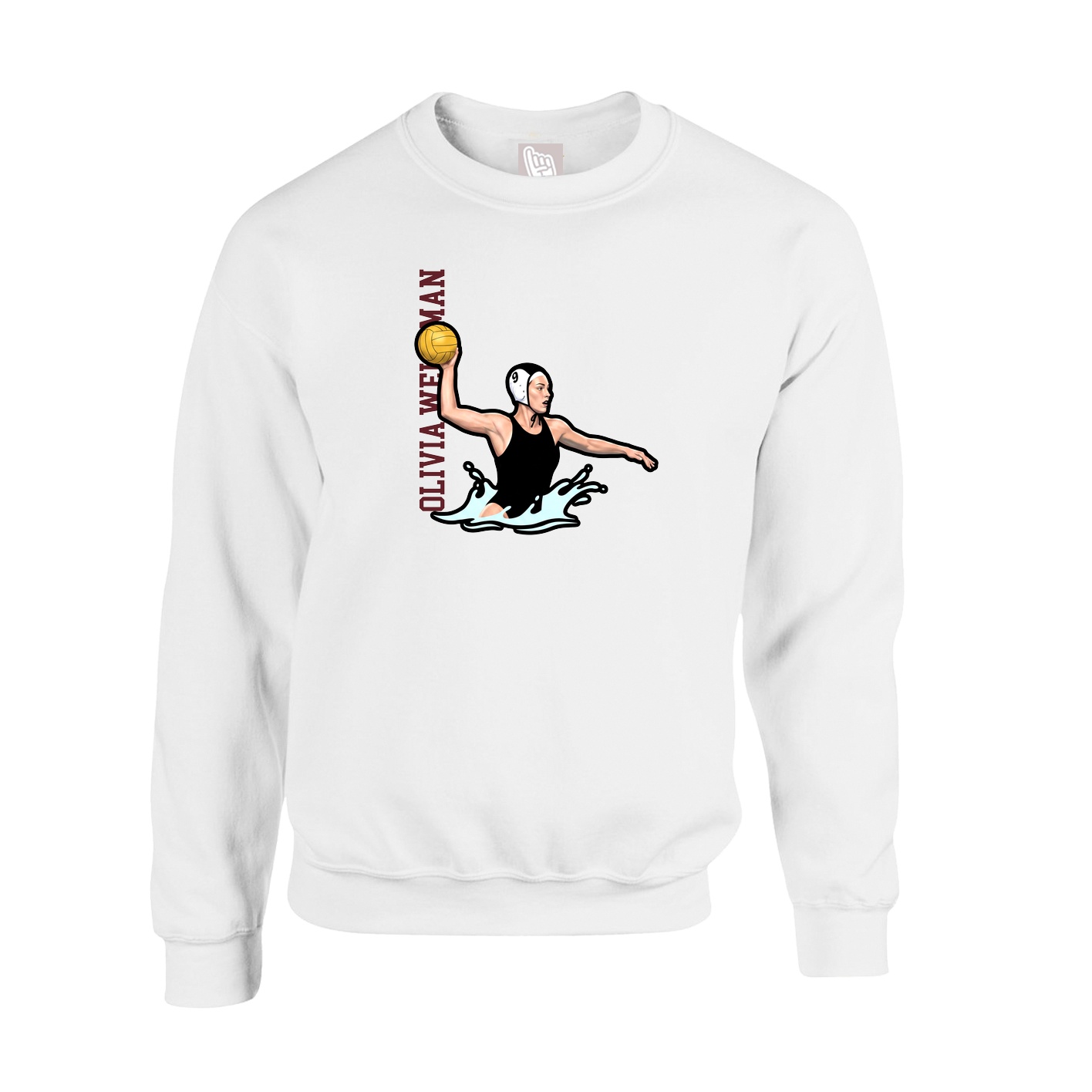 Fleece Crew — Name Vertical in White