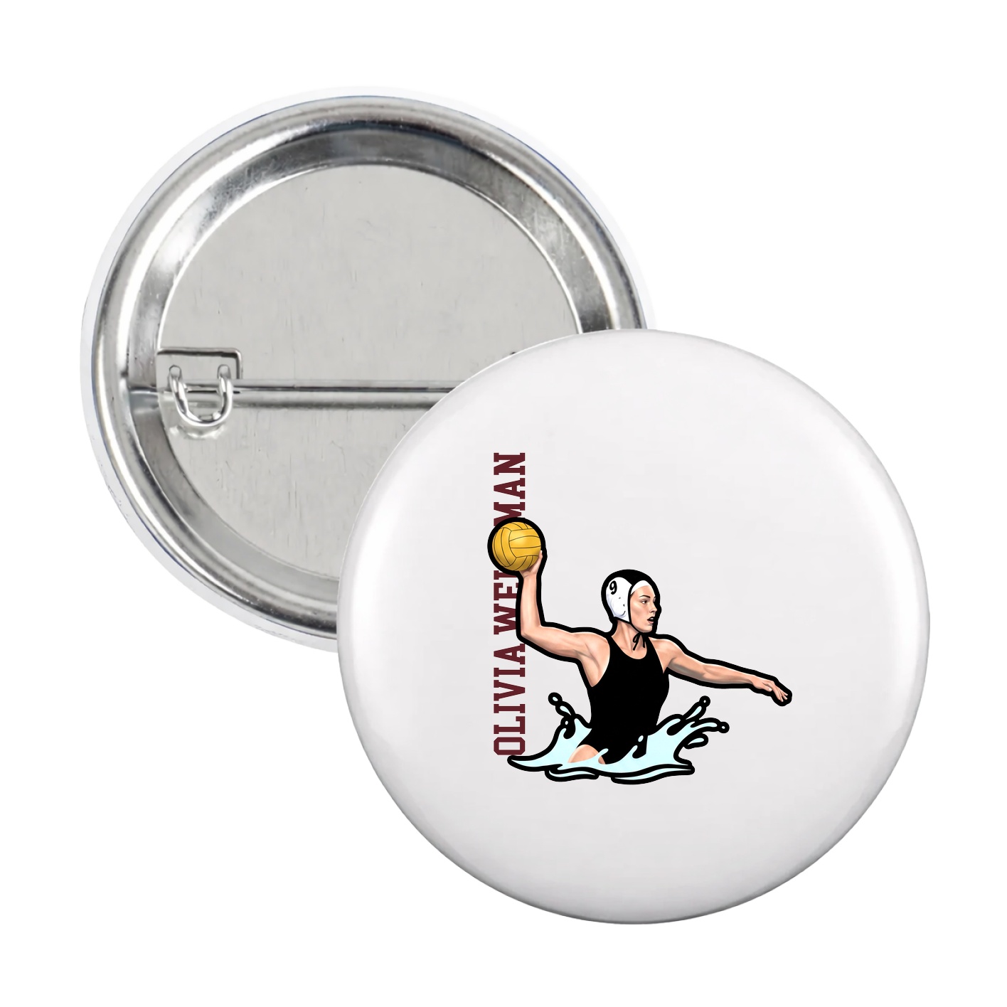 Game Day Button — Name Vertical in White