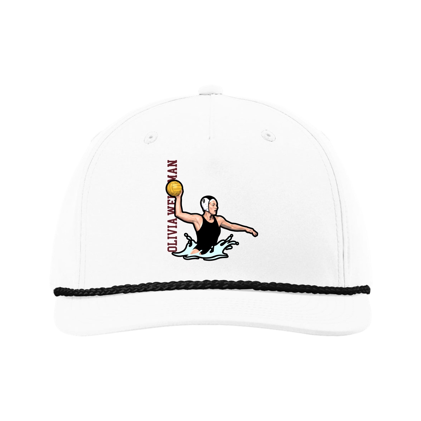 Five-Panel Classic Rope Cap — Name Vertical in White