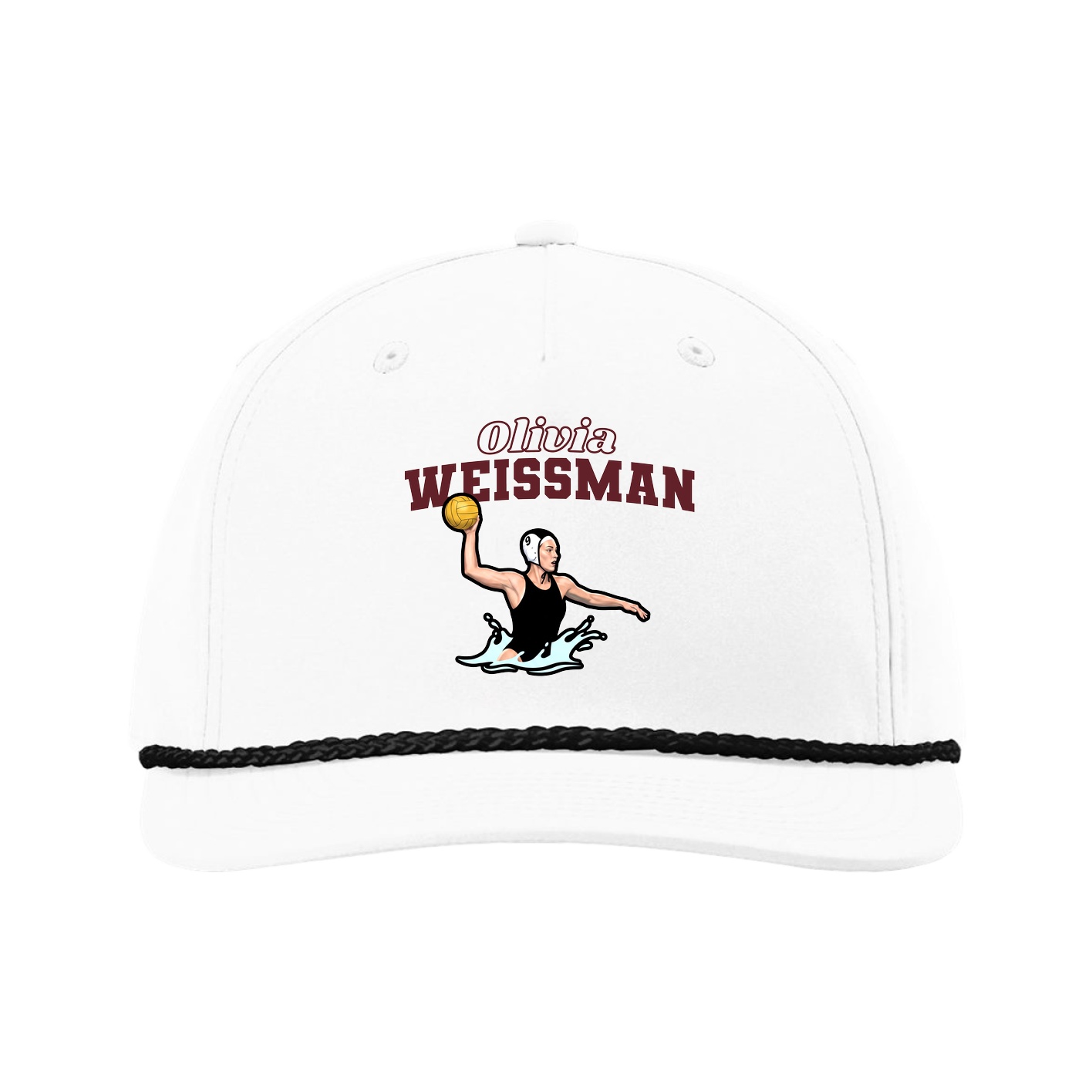 Five-Panel Classic Rope Cap — Name Arch in White