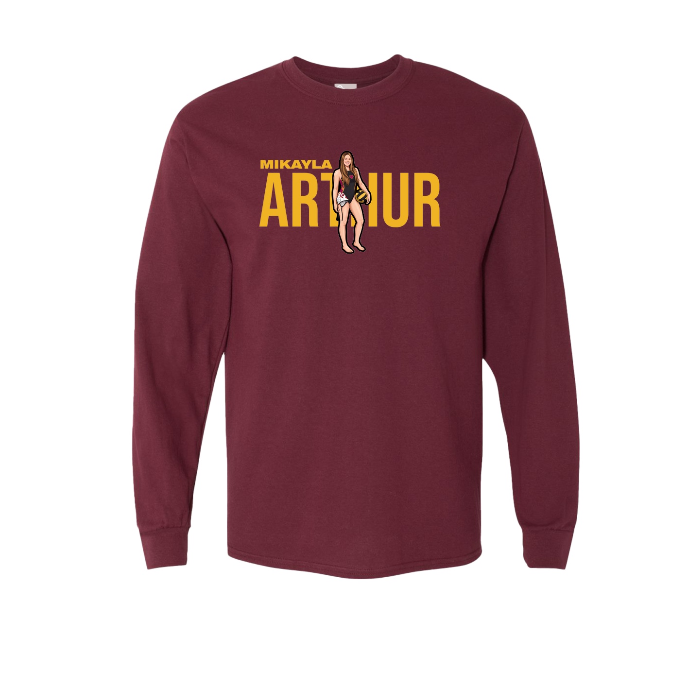 Long Sleeve Tee — Player Name in Maroon