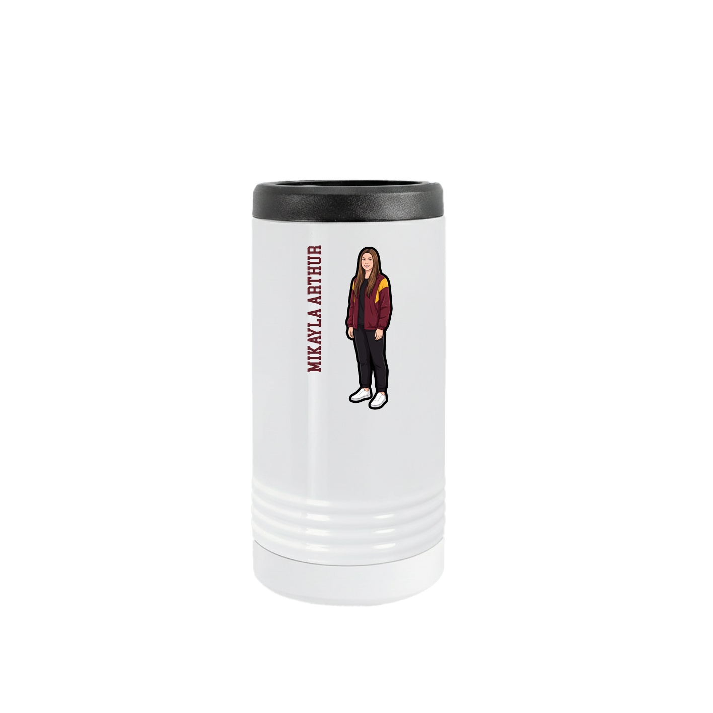 Slim Beverage Holder — Name Vertical in White