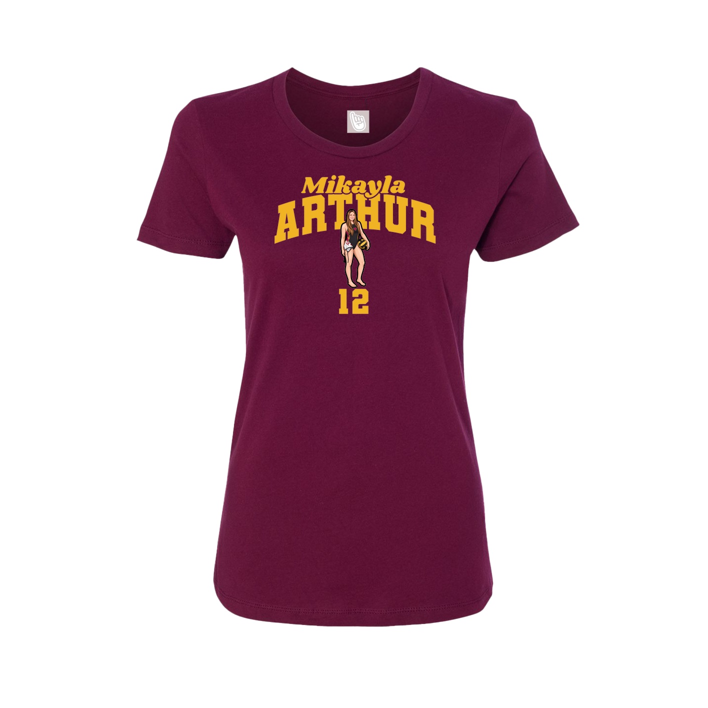 Fitted Women's Tee — Signature Arch in Maroon
