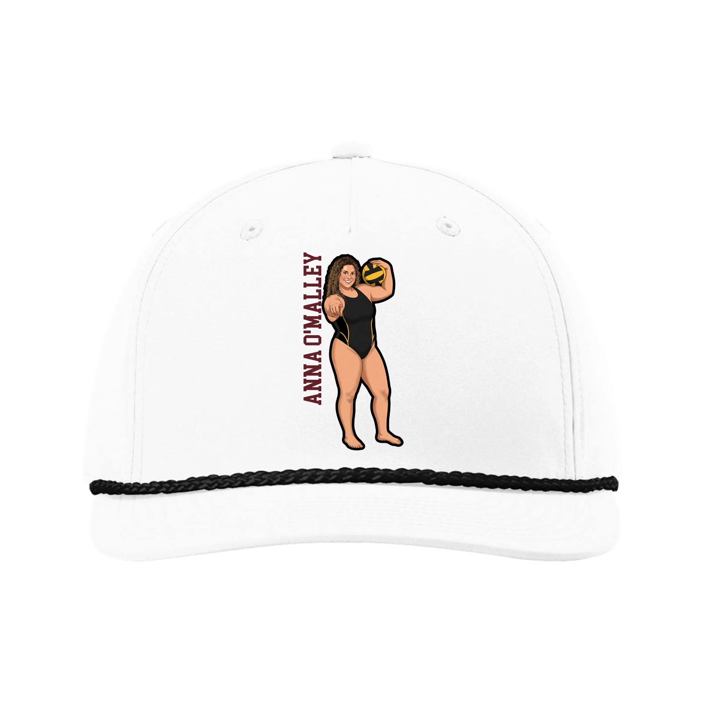 Five-Panel Classic Rope Cap — Name Vertical in White