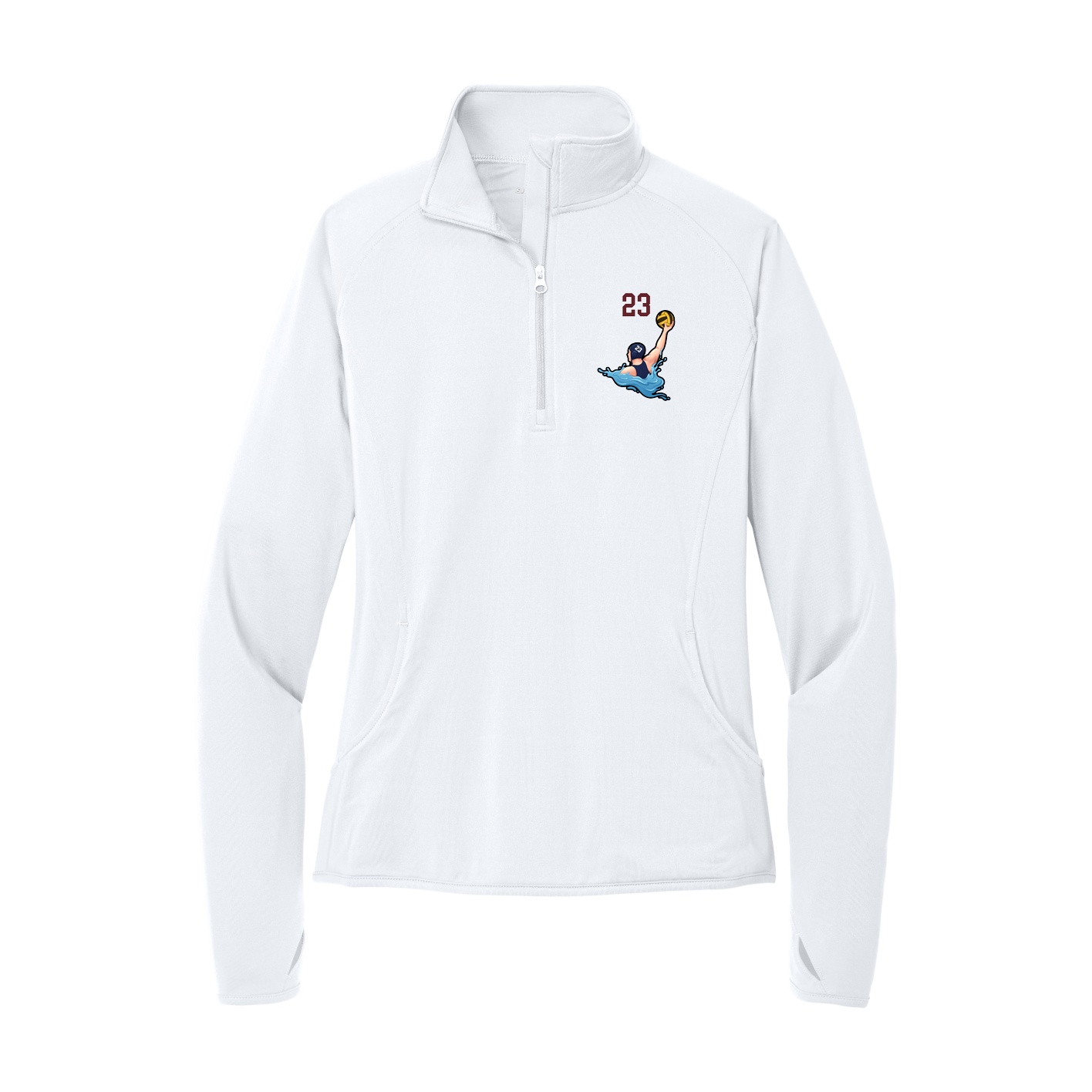Women's Q-Zip Pullover — Number Top in White