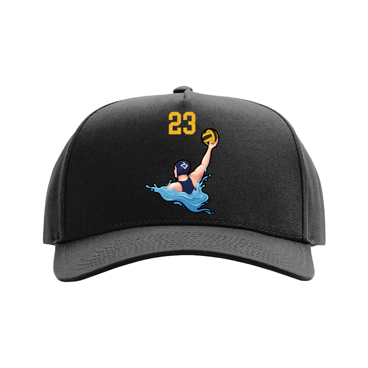 Full Fabric Five-Panel Champ Cap — Number Top in Black