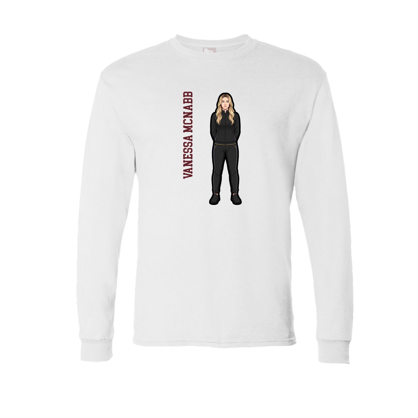 Long Sleeve Tee — Name Vertical in White