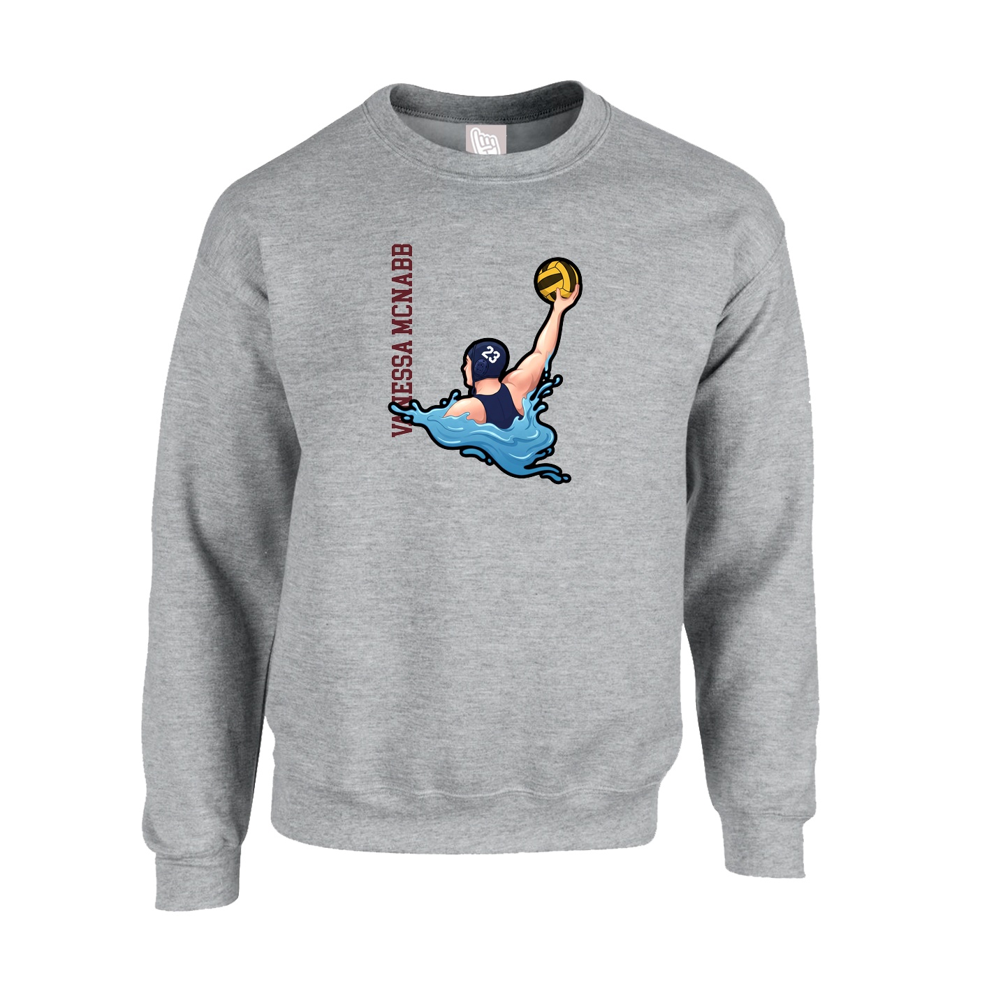 Fleece Crew — Name Vertical in Grey