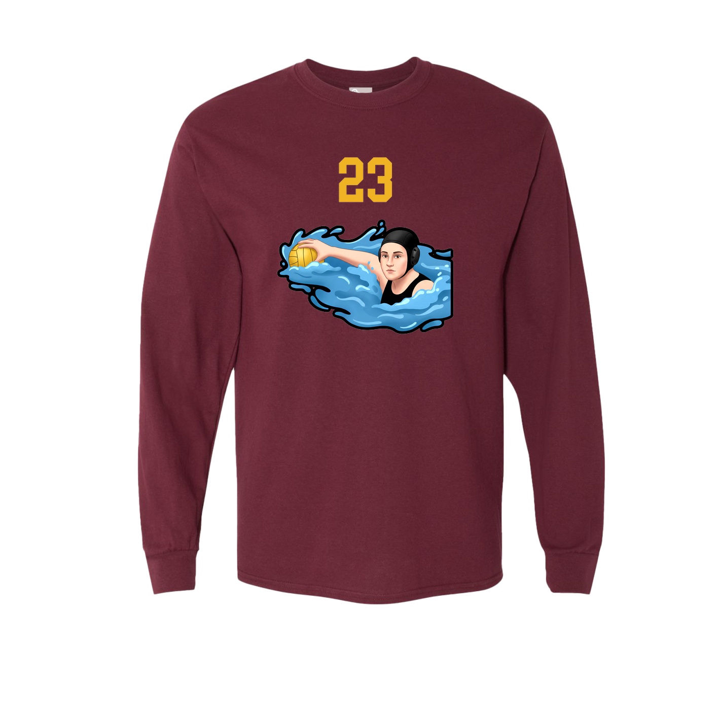 Long Sleeve Tee — Number Top in Maroon