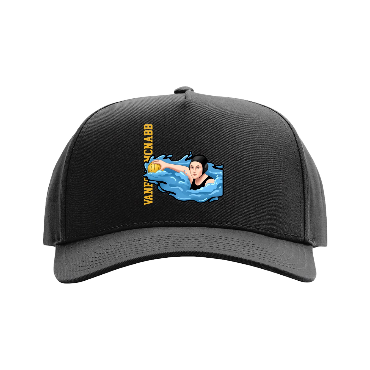 Full Fabric Five-Panel Champ Cap — Name Vertical in Black