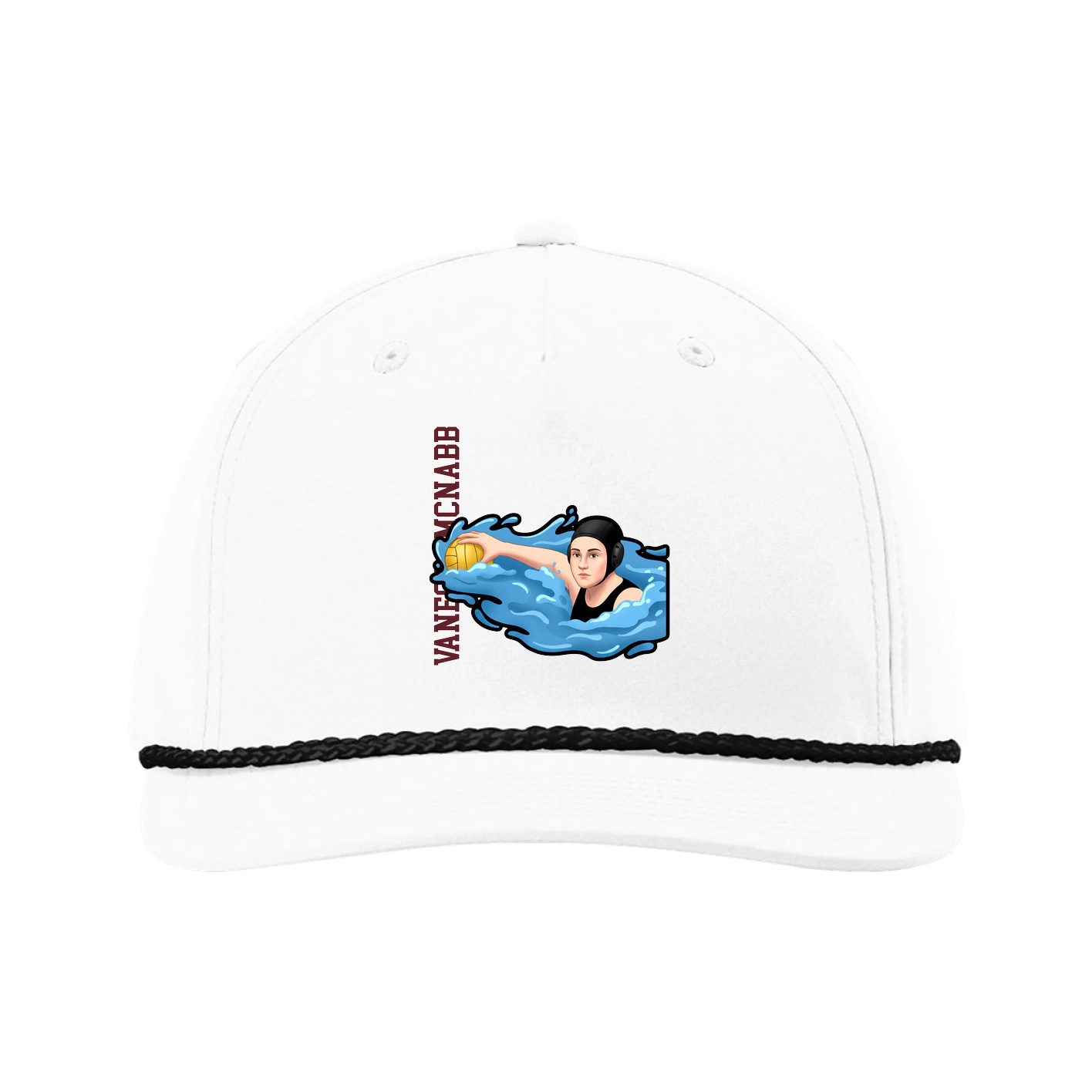 Five-Panel Classic Rope Cap — Name Vertical in White