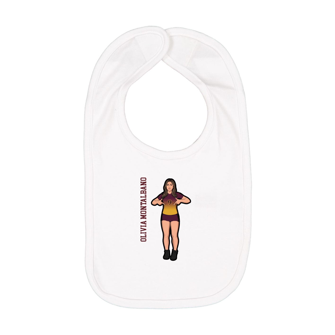 Infant Bib — Name Vertical in White