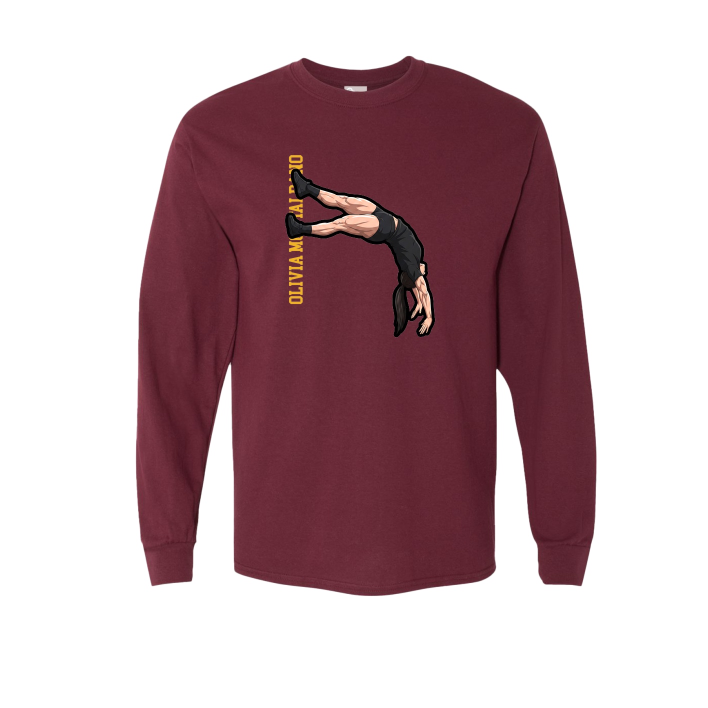 Long Sleeve Tee — Name Vertical in Maroon